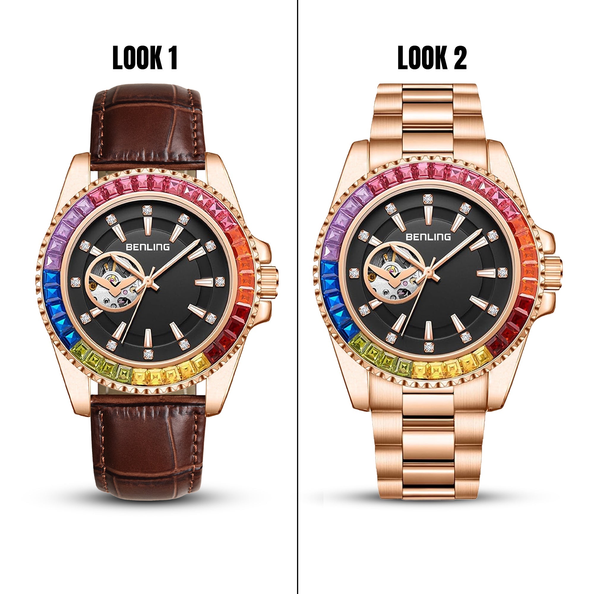 Benling Prism Royale – Rainbow Bezel Automatic with Open Heart Dial