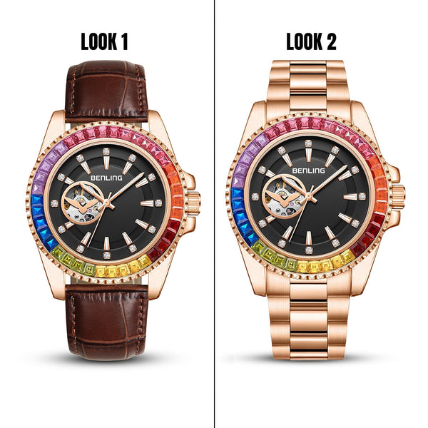 Benling Prism Royale – Rainbow Bezel Automatic with Open Heart Dial