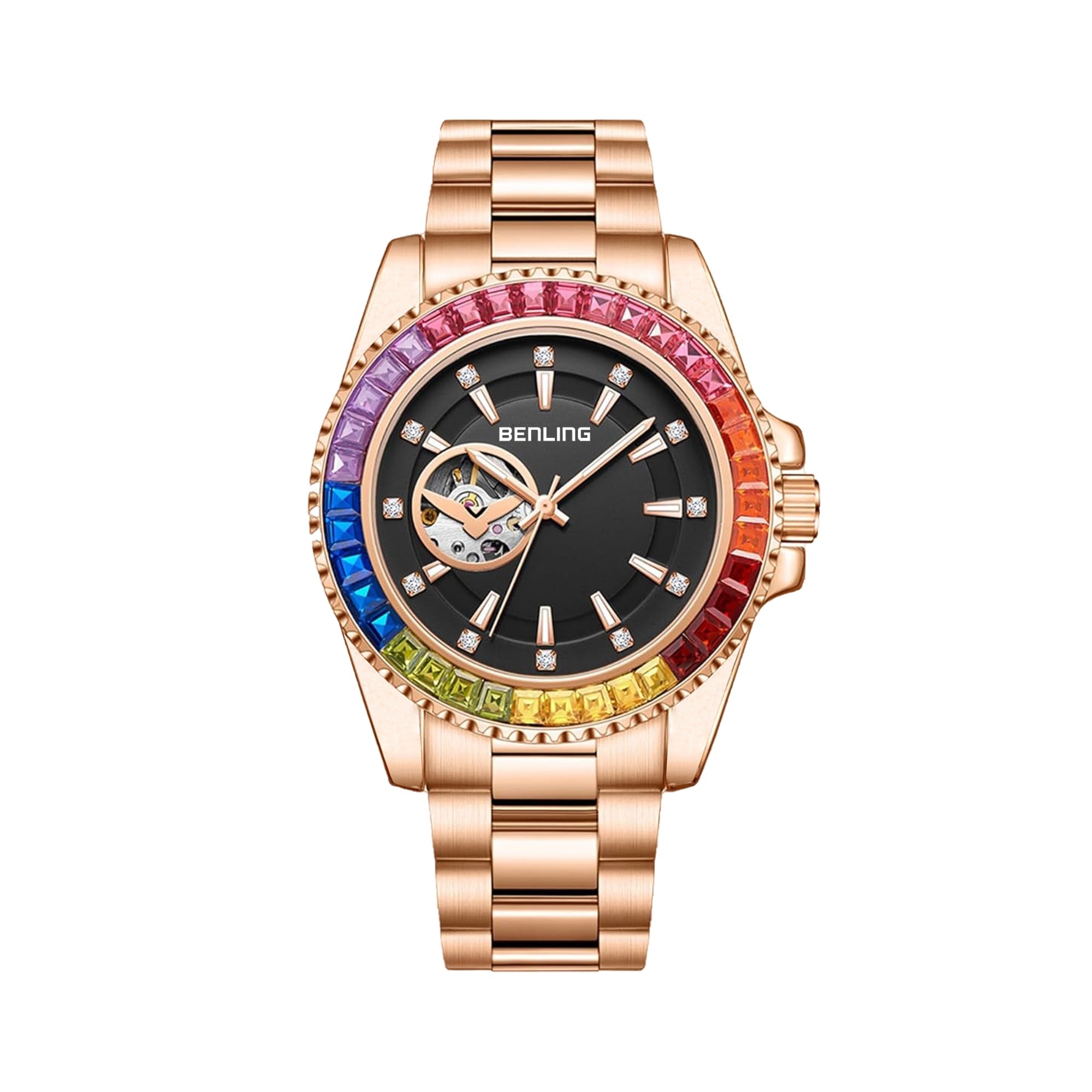 Benling Prism Royale – Rainbow Bezel Automatic with Open Heart Dial