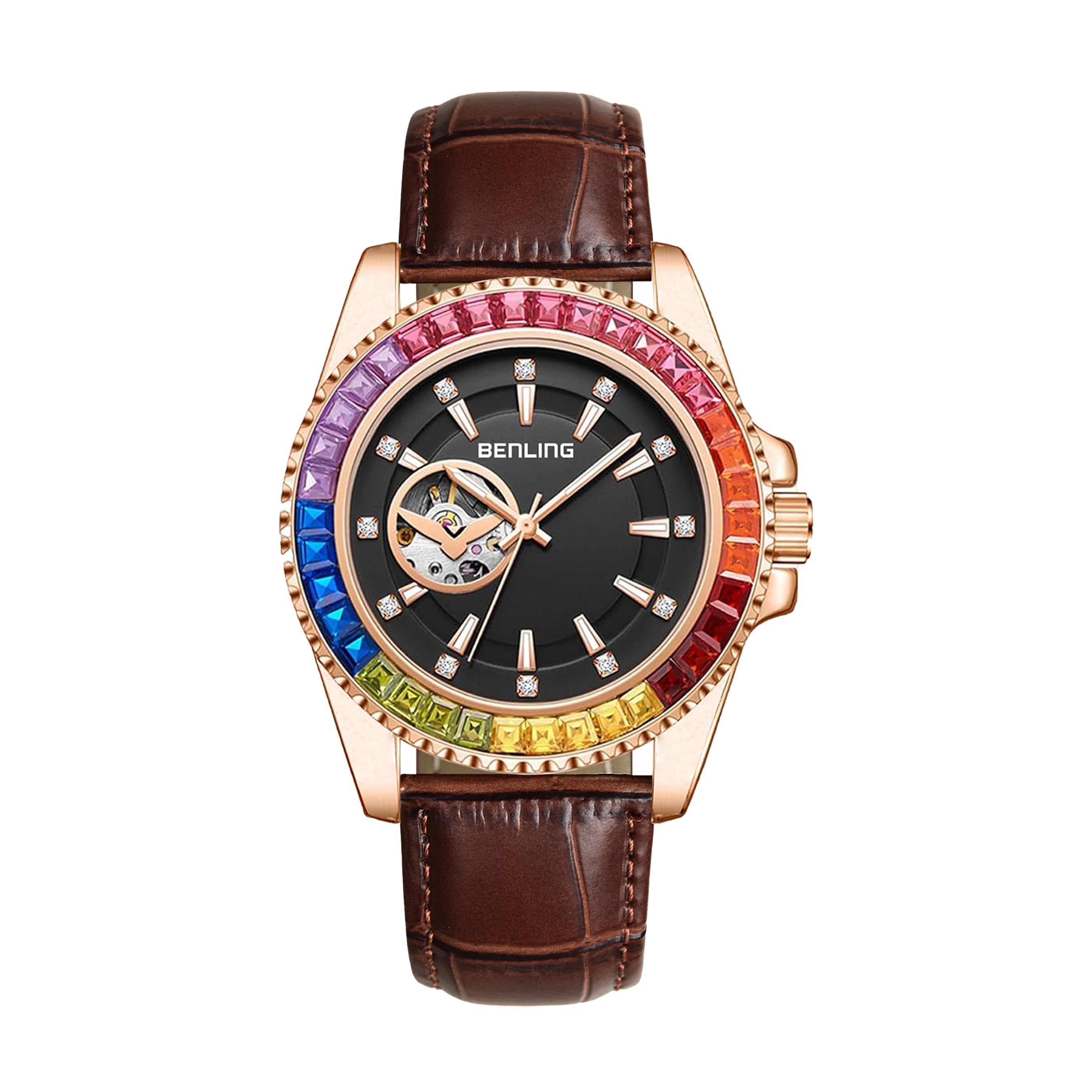 Benling Prism Royale – Rainbow Bezel Automatic with Open Heart Dial