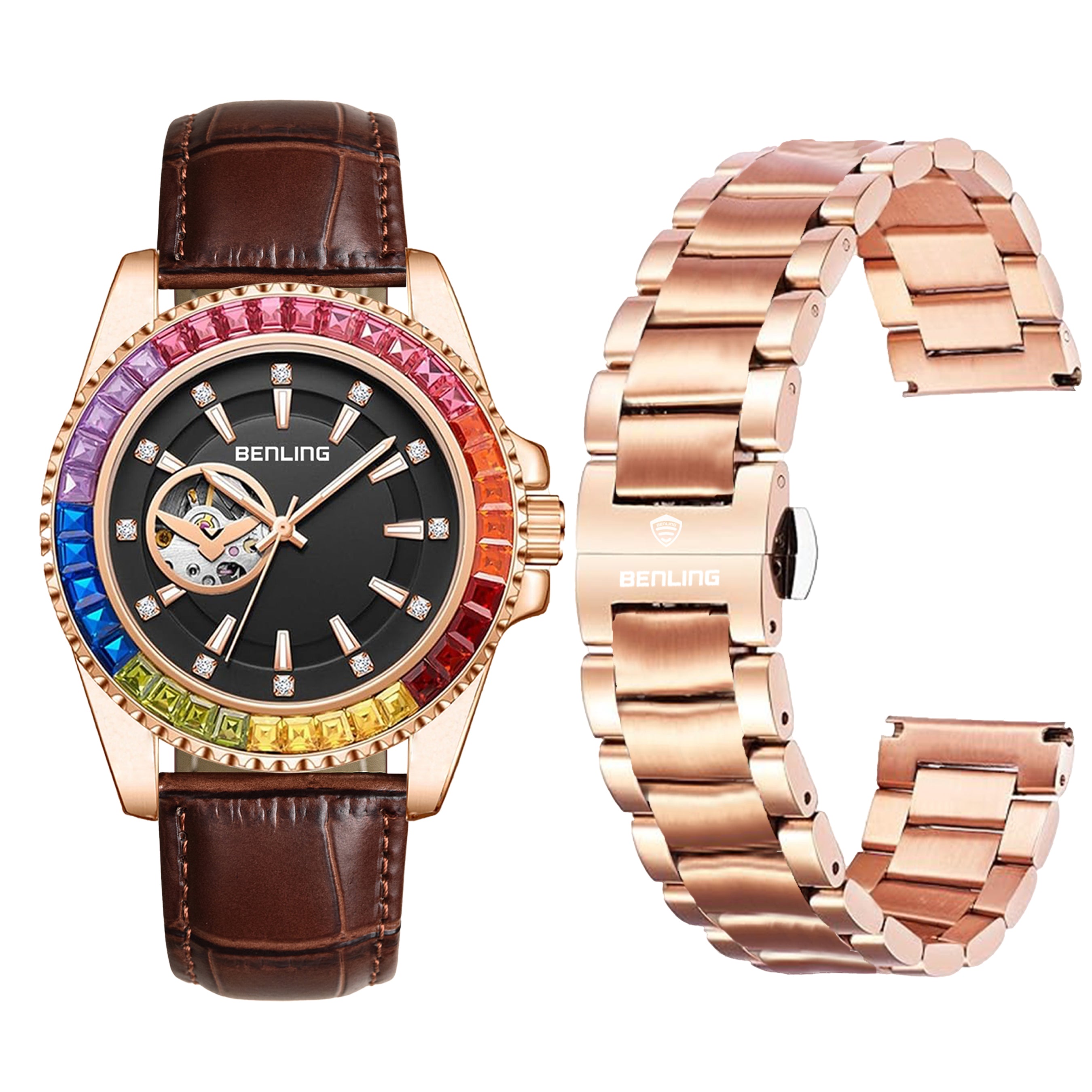 Benling Prism Royale – Rainbow Bezel Automatic with Open Heart Dial