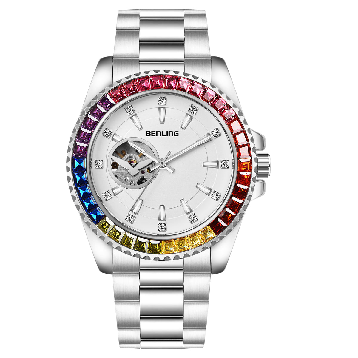 Benling Prism Royale – Rainbow Bezel Automatic with Open Heart Dial Benling