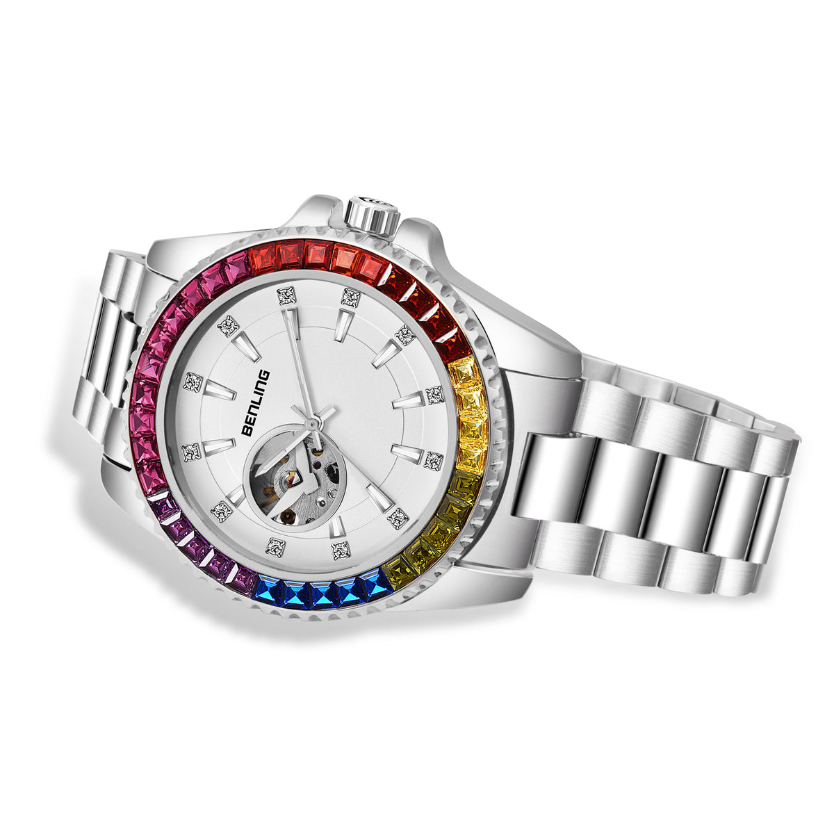 Benling Prism Royale – Rainbow Bezel Automatic with Open Heart Dial Benling