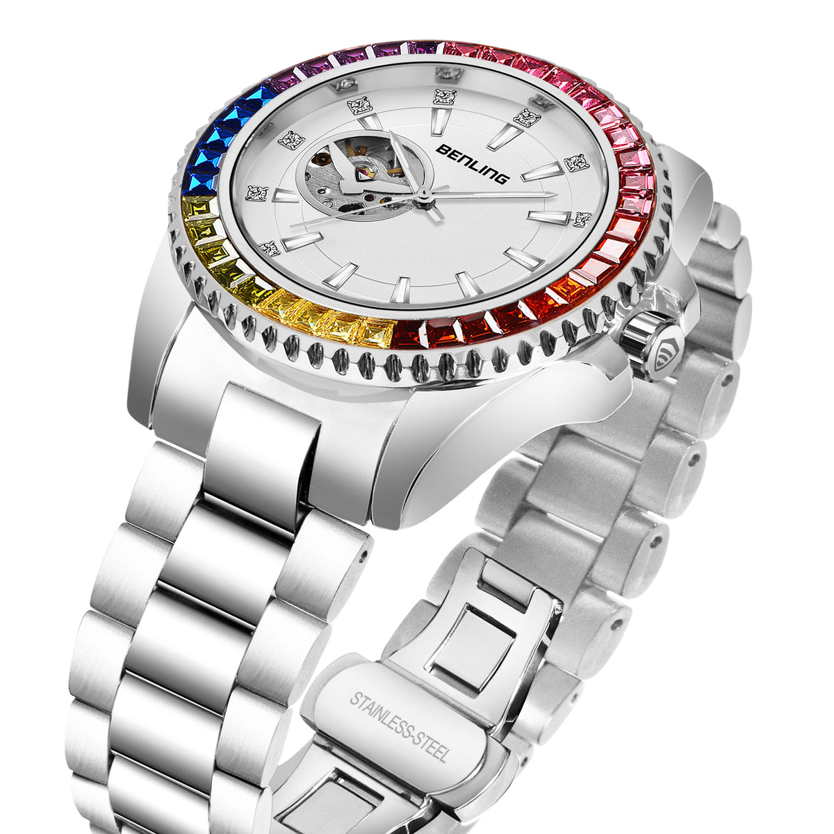 Benling Prism Royale – Rainbow Bezel Automatic with Open Heart Dial Benling