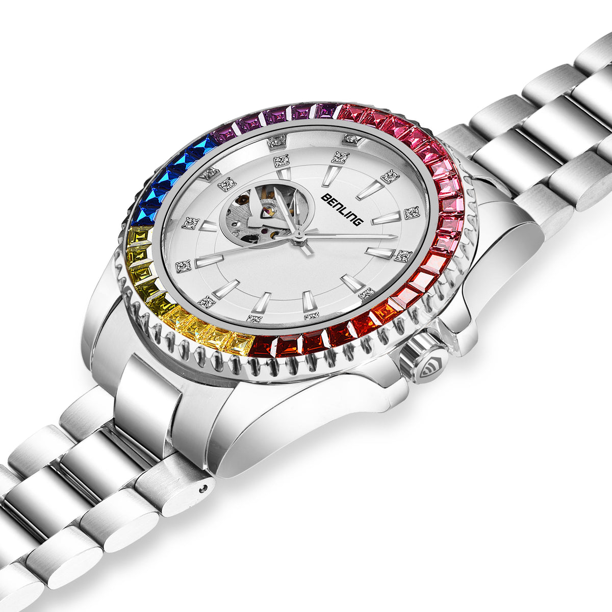 Benling Prism Royale – Rainbow Bezel Automatic with Open Heart Dial Benling