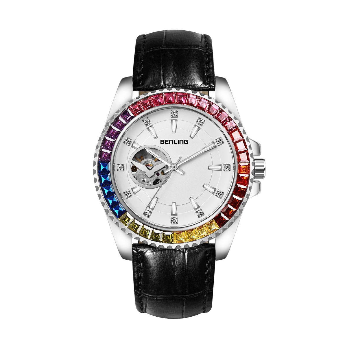 Benling Prism Royale – Rainbow Bezel Automatic with Open Heart Dial Benling