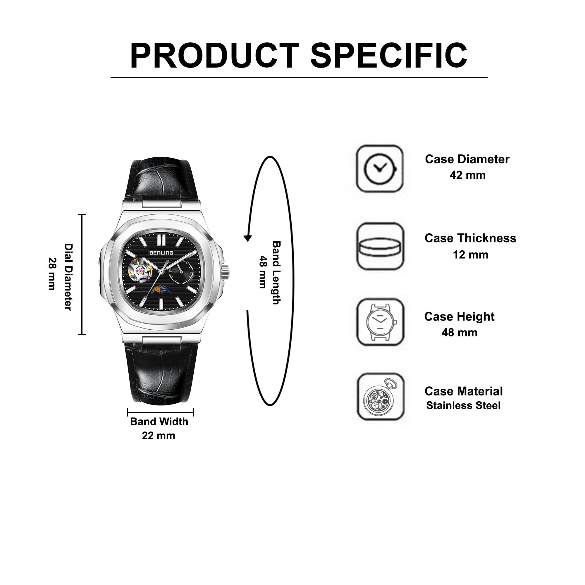 Benling Regalia Series – Open Heart Dial with Moonphase