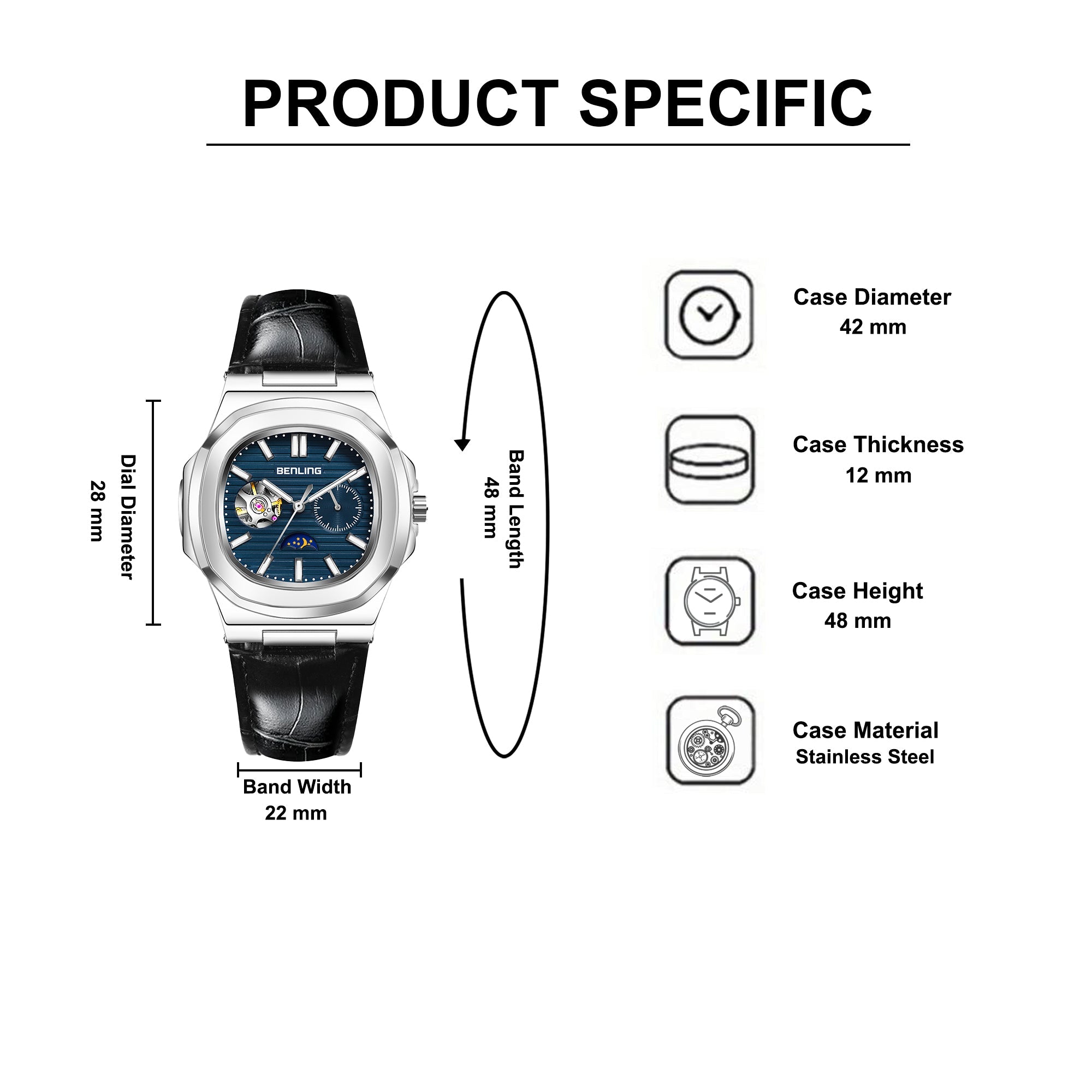 Benling Regalia Series – Open Heart Dial with Moonphase