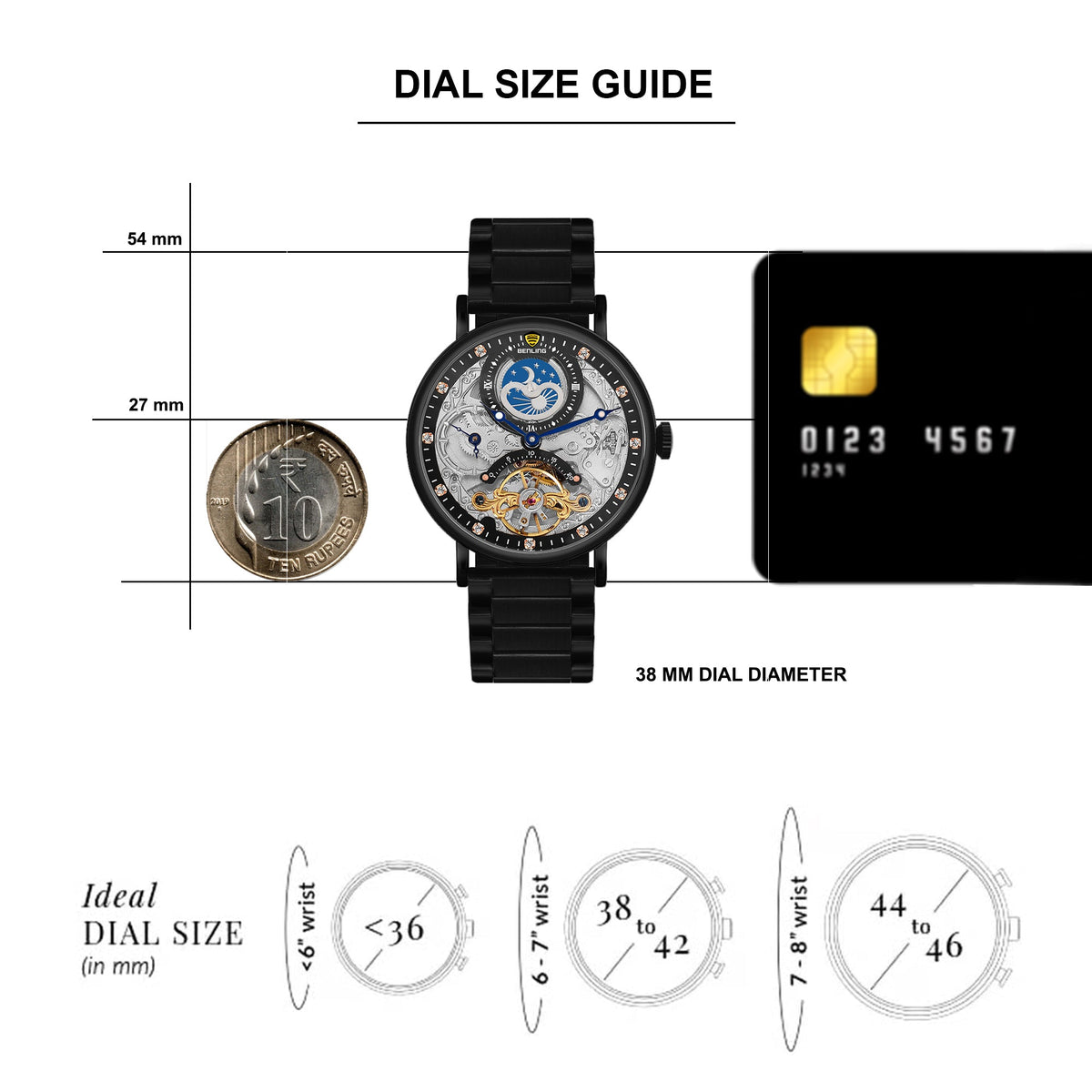 Benling Astroworld Tourbillon Automatic Watch for Men – Dual Time | Moonphase | Skeleton Dial | Stainless Steel Chain Benling