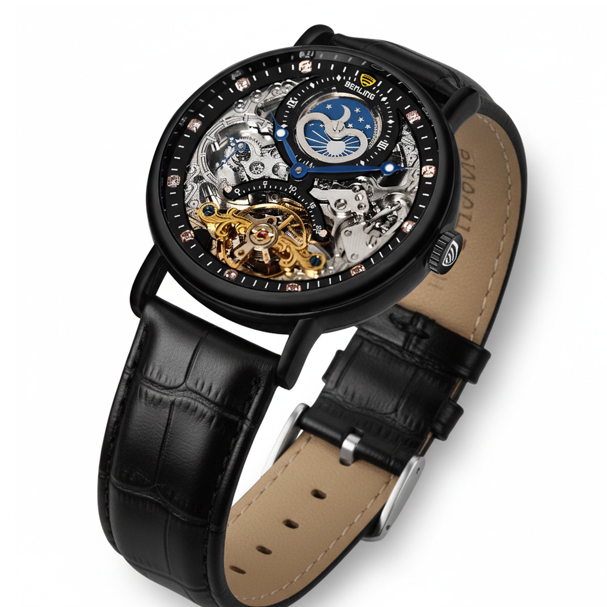 Benling Astroworld Tourbillon Automatic Watch for Men – Dual Time | Moonphase | Skeleton Dial | Premium Leather Strap