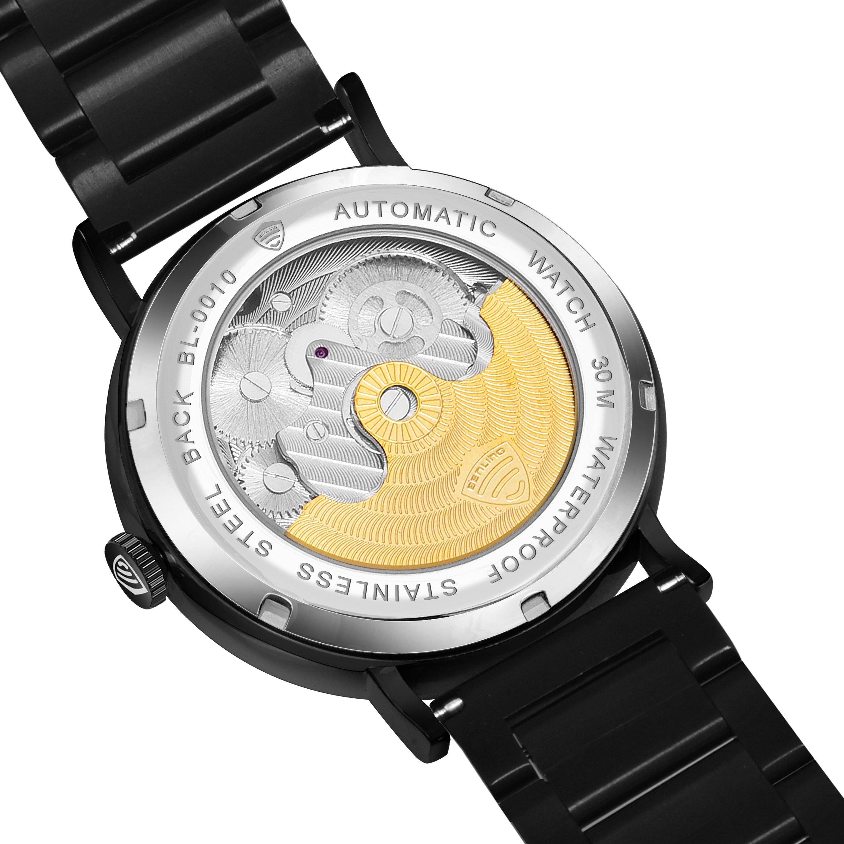 Benling Astroworld Tourbillon Automatic Watch for Men – Dual Time | Moonphase | Skeleton Dial | Stainless Steel Chain