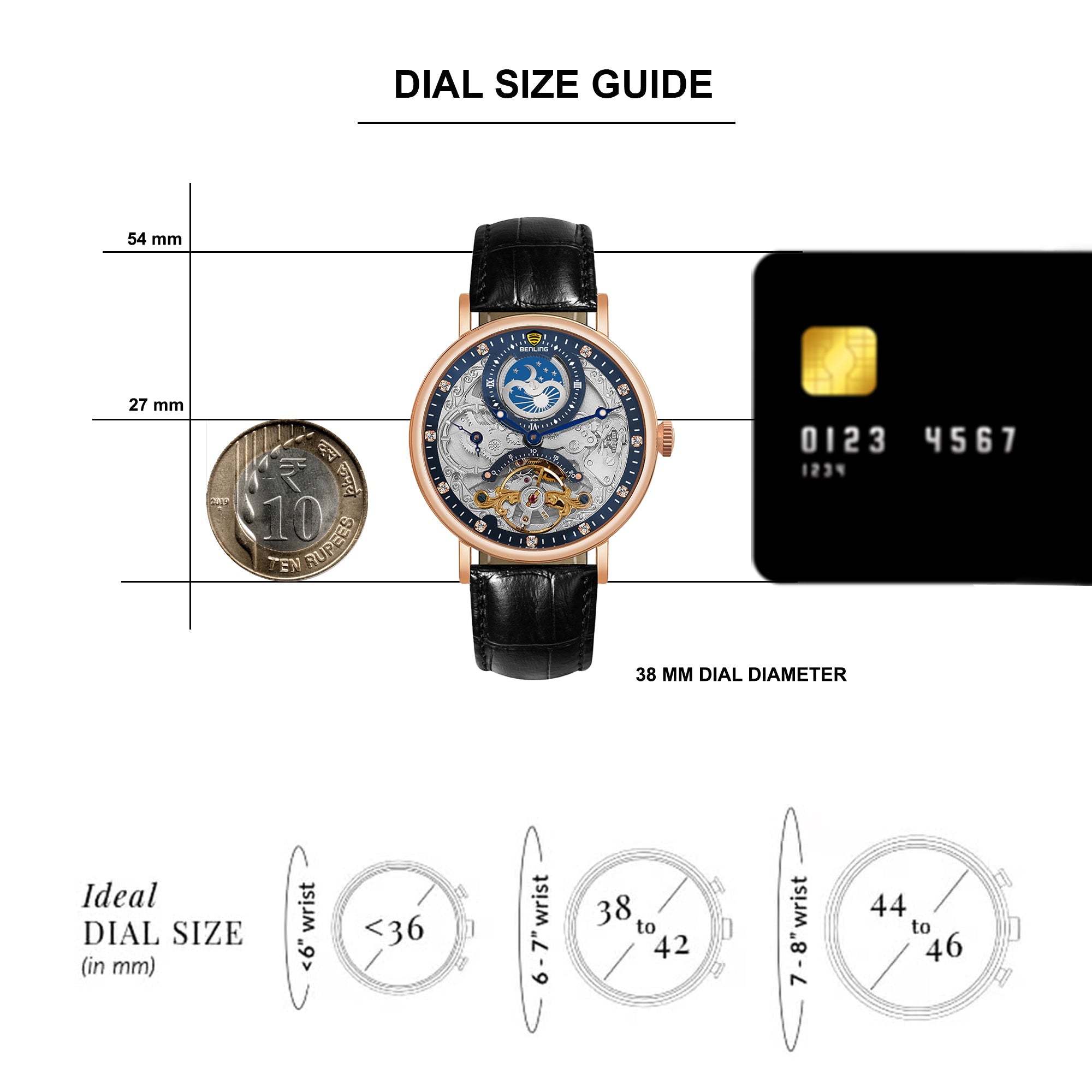 Benling Astroworld Tourbillon Automatic Watch for Men – Dual Time | Moonphase | Skeleton Dial | Premium Leather Strap