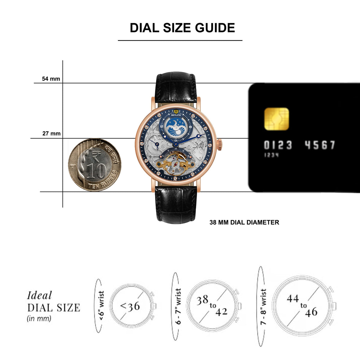 Benling Astroworld Tourbillon Automatic Watch for Men – Dual Time | Moonphase | Skeleton Dial | With Leather Strap & Stainless Steel Chain Benling