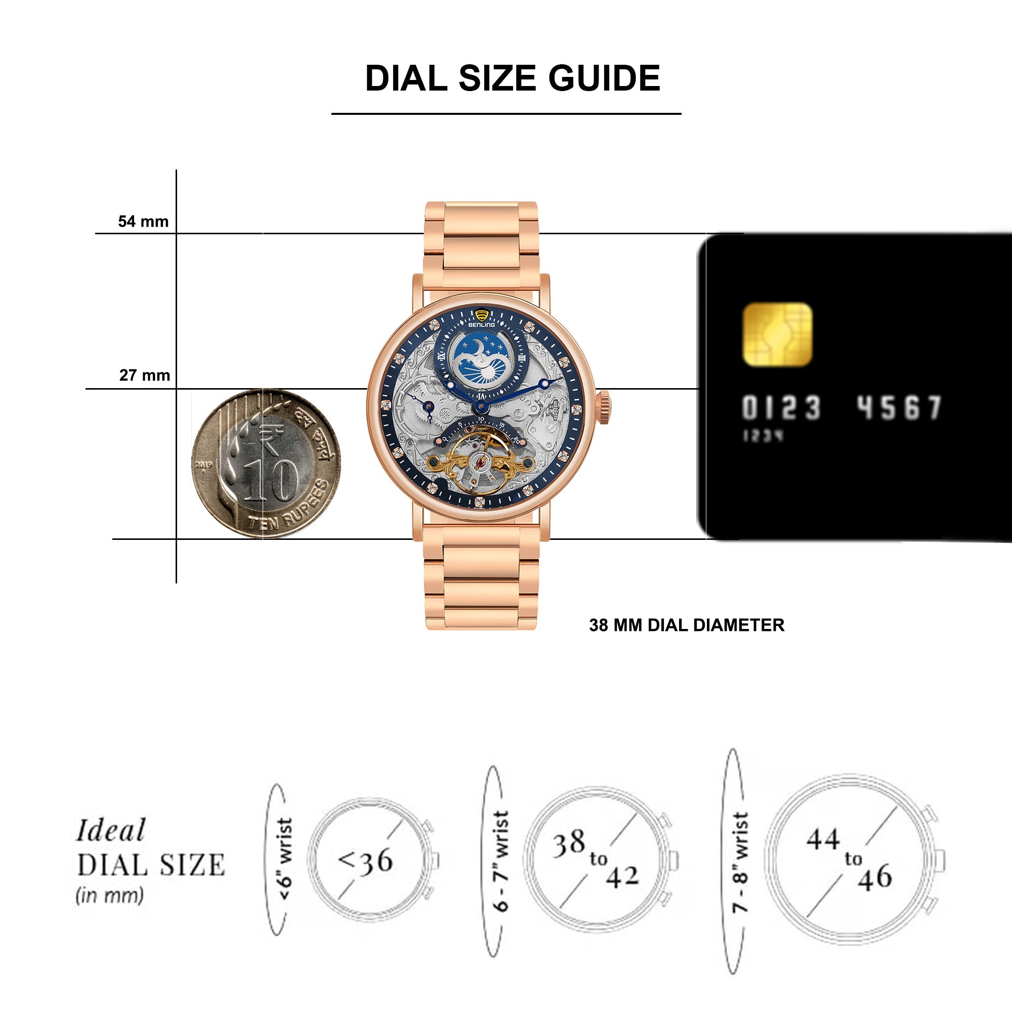 Benling Astroworld Tourbillon Automatic Watch for Men – Dual Time | Moonphase | Skeleton Dial | Stainless Steel Chain