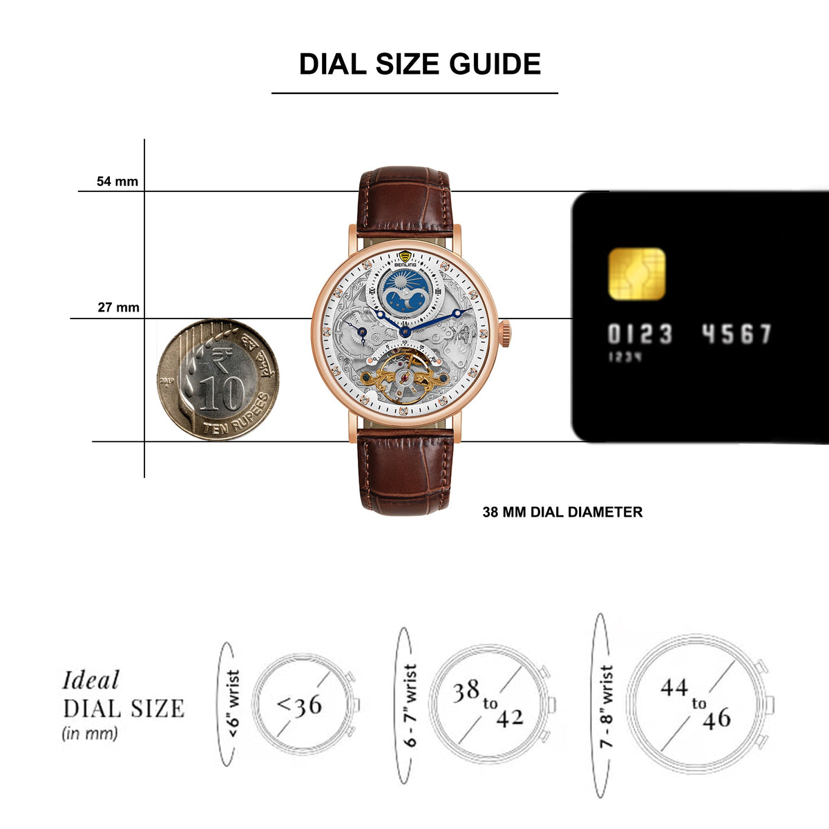 Benling Astroworld Tourbillon Automatic Watch for Men – Dual Time | Moonphase | Skeleton Dial | With Leather Strap & Stainless Steel Chain Benling