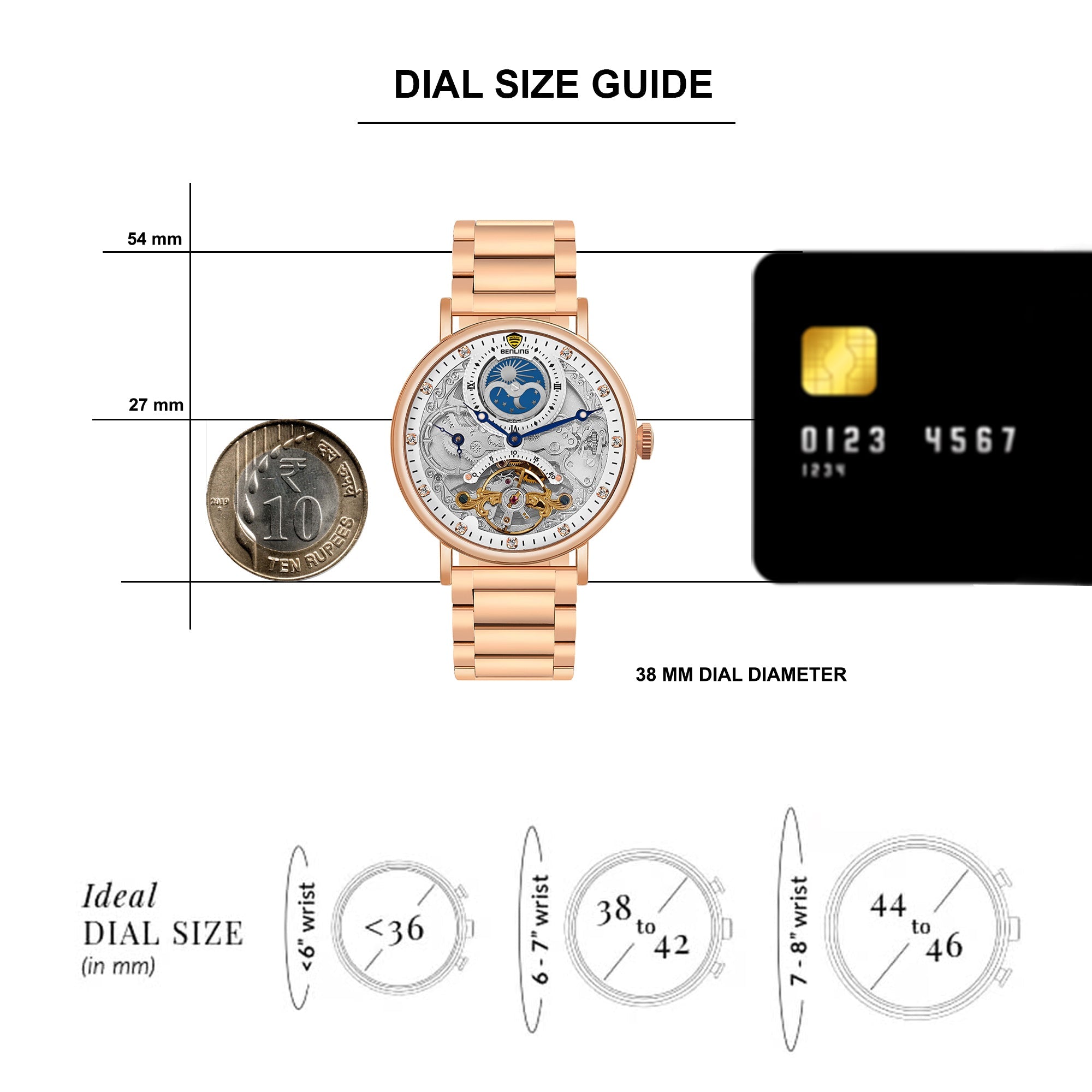 Benling Astroworld Tourbillon Automatic Watch for Men – Dual Time | Moonphase | Skeleton Dial | Stainless Steel Chain