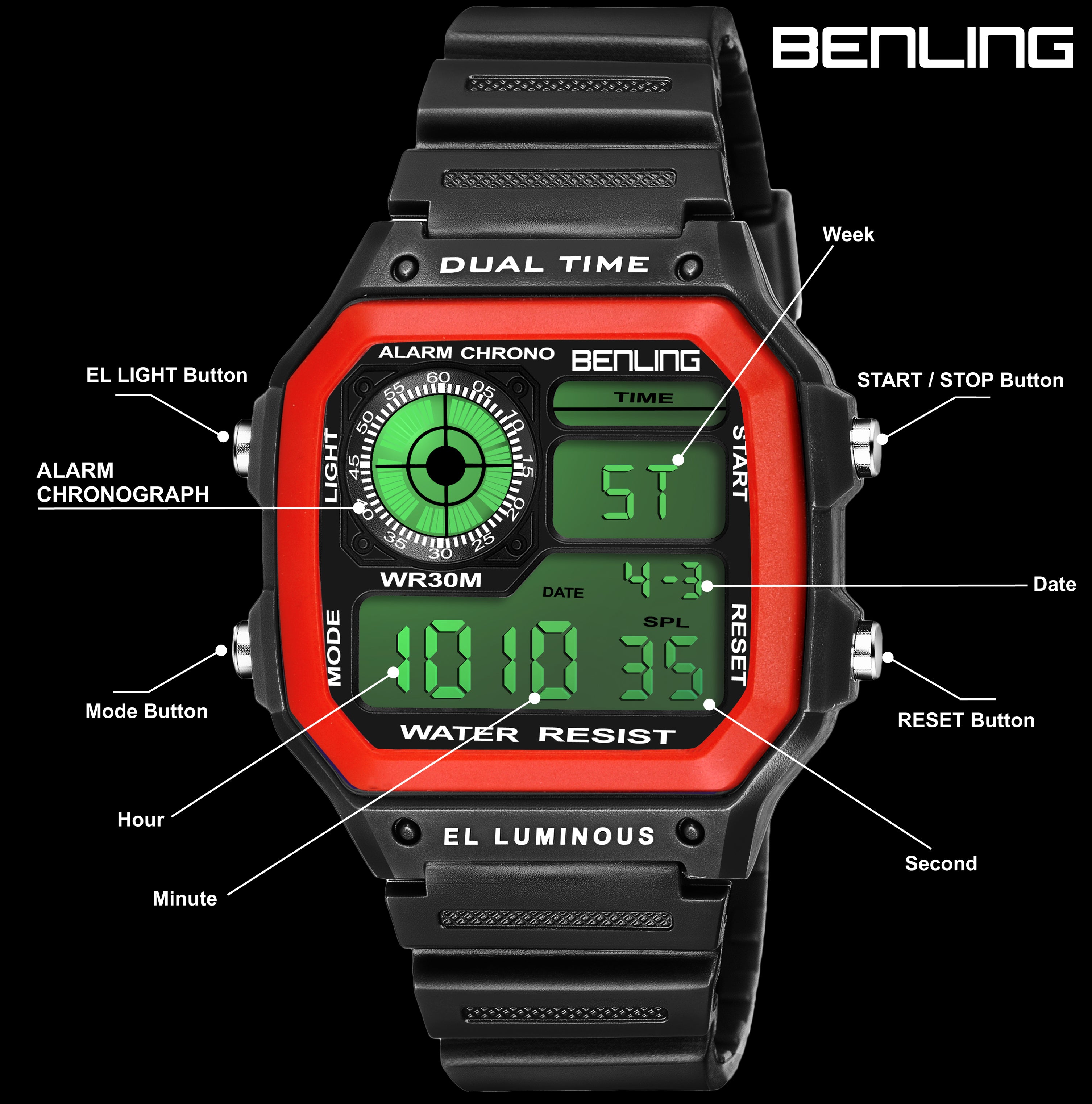 Benling Classic Era BL-1002 Digital Watch for Men - Multifunctional Watch