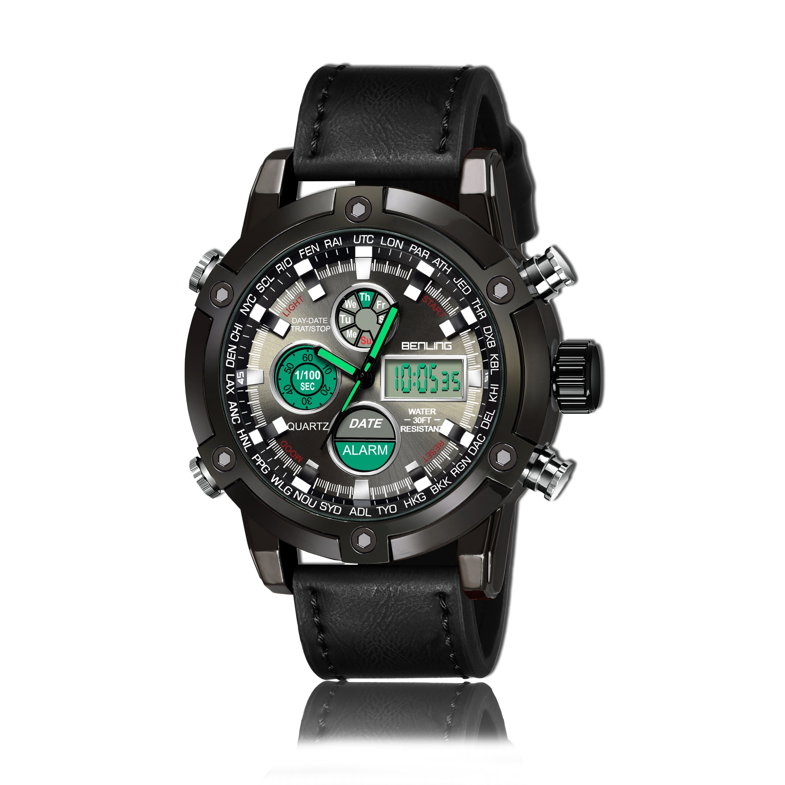 Benling Iconic Ana-Digital Watch for Men – Now with Stainless Steel Chain and Leatherette Strap | EL Backlight | Dual Time