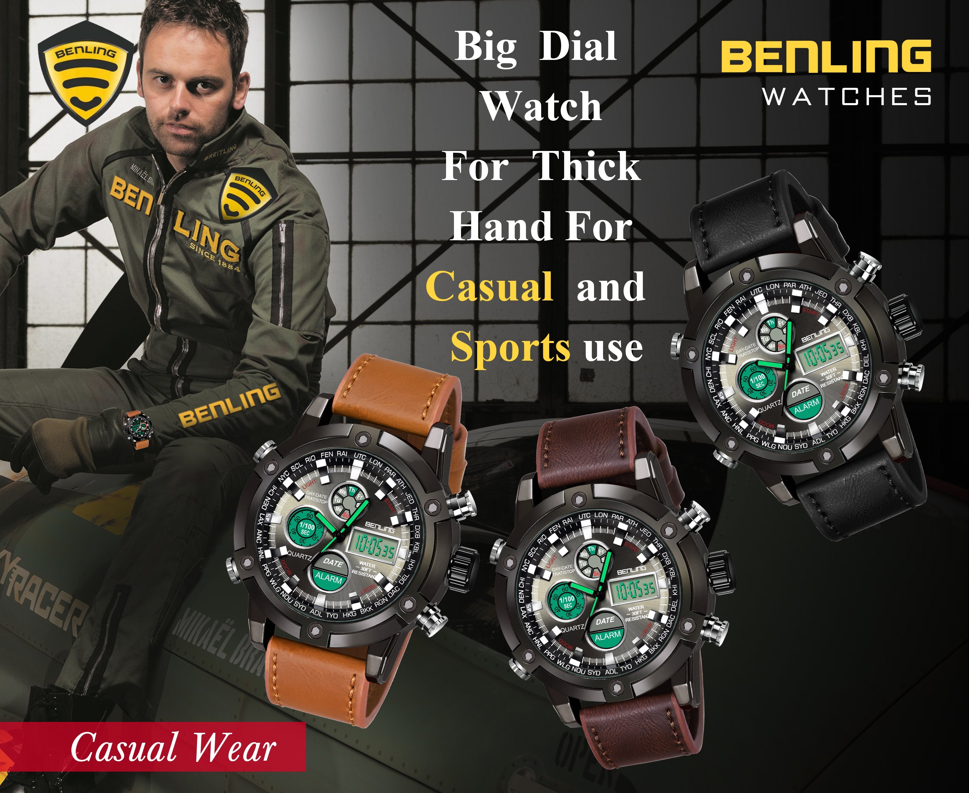 Benling Iconic Ana-Digital Watch for Men – Now with Stainless Steel Chain and Leatherette Strap | EL Backlight | Dual Time