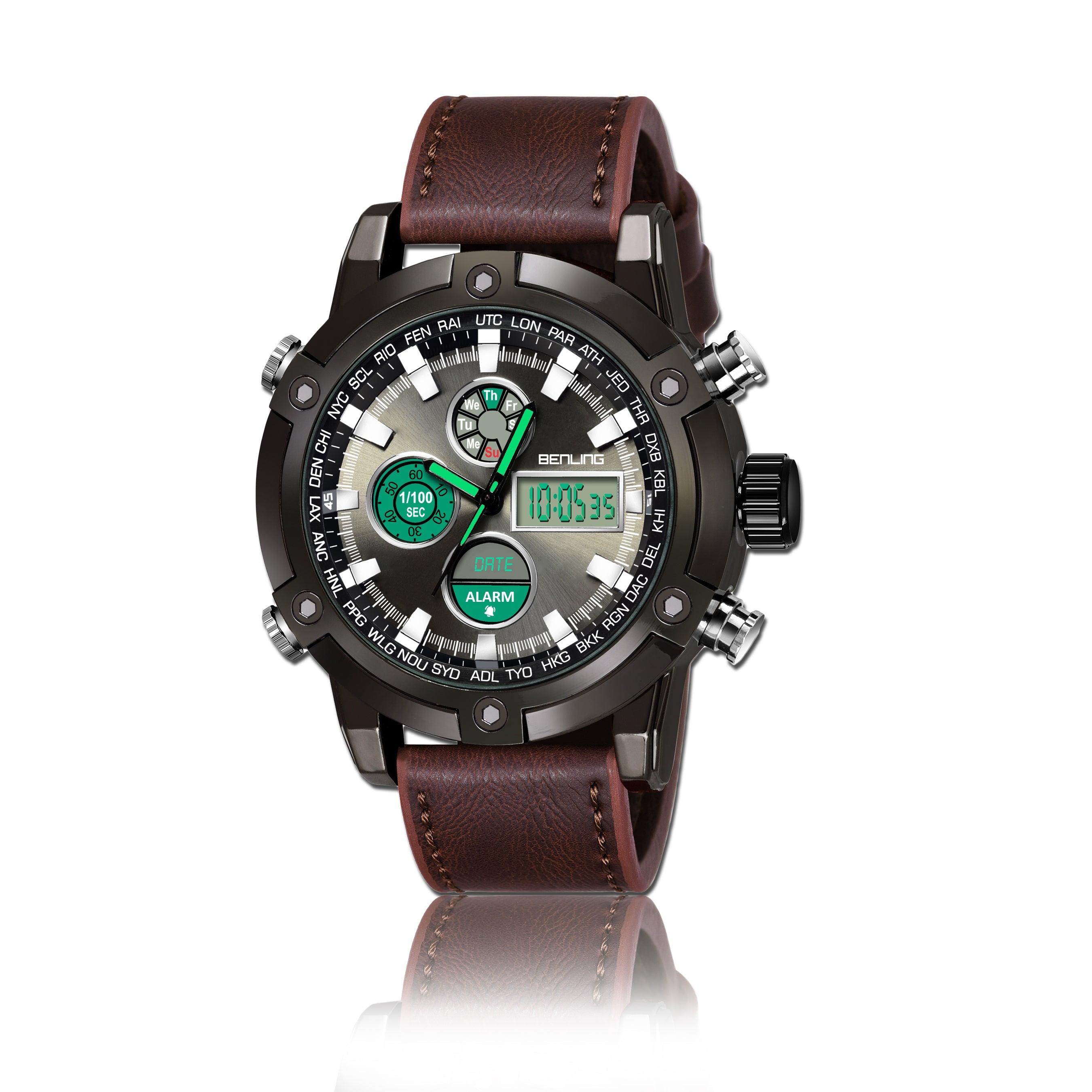 Benling Iconic Ana-Digital Watch for Men – Now with Stainless Steel Chain and Leatherette Strap | EL Backlight | Dual Time