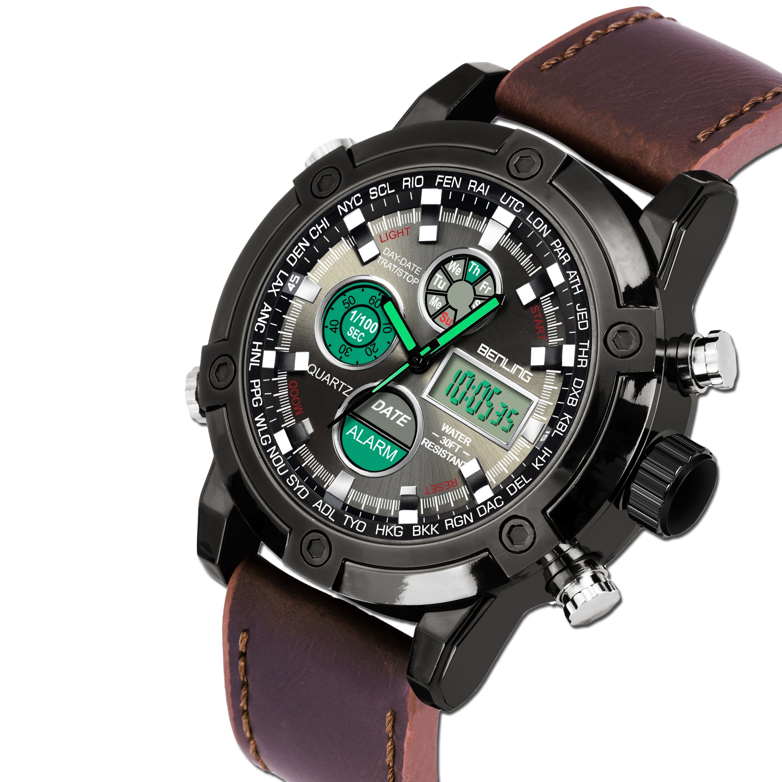 Benling Iconic Ana-Digital Watch for Men – Now with Stainless Steel Chain and Leatherette Strap | EL Backlight | Dual Time