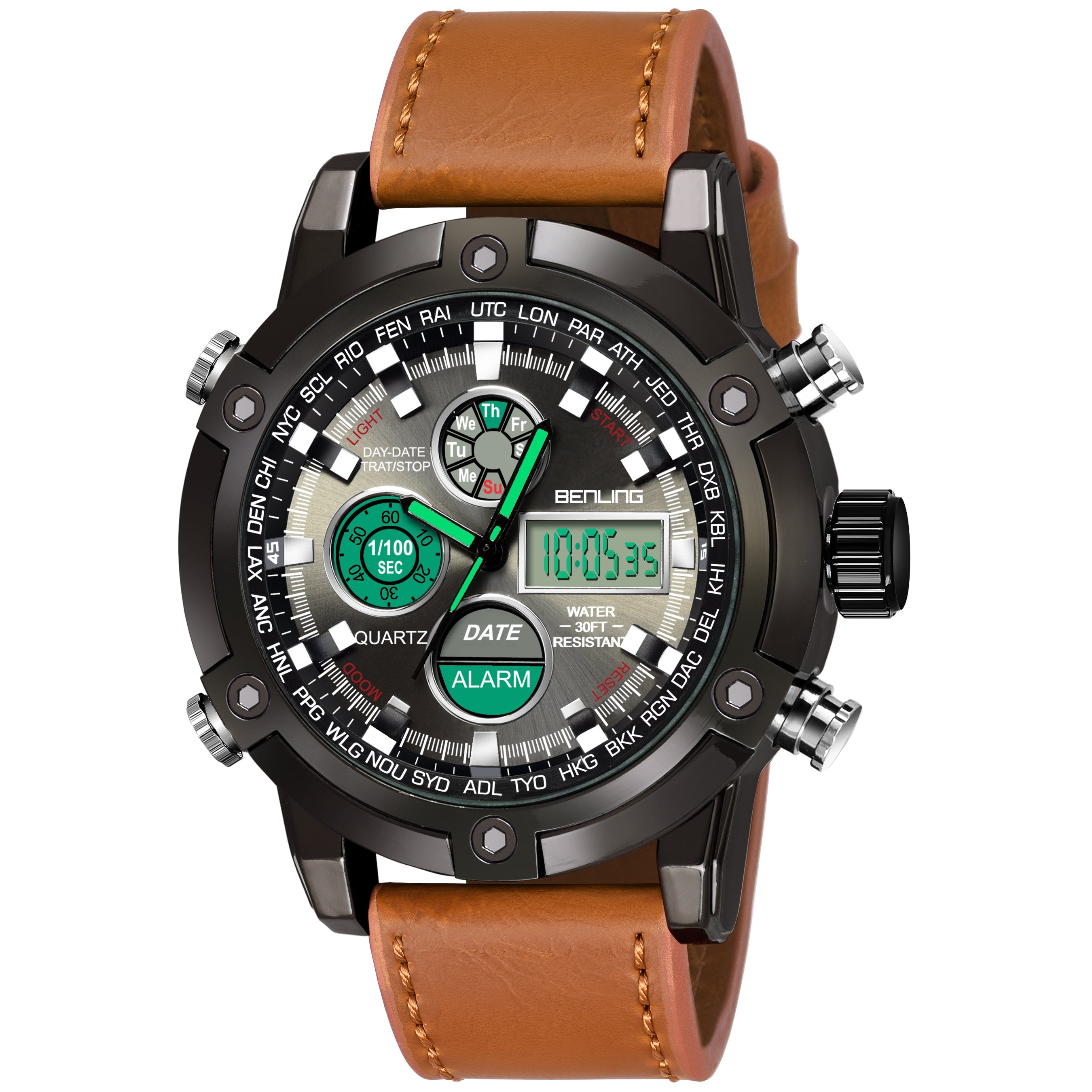 Benling Iconic Ana-Digital Watch for Men – Now with Stainless Steel Chain and Leatherette Strap | EL Backlight | Dual Time