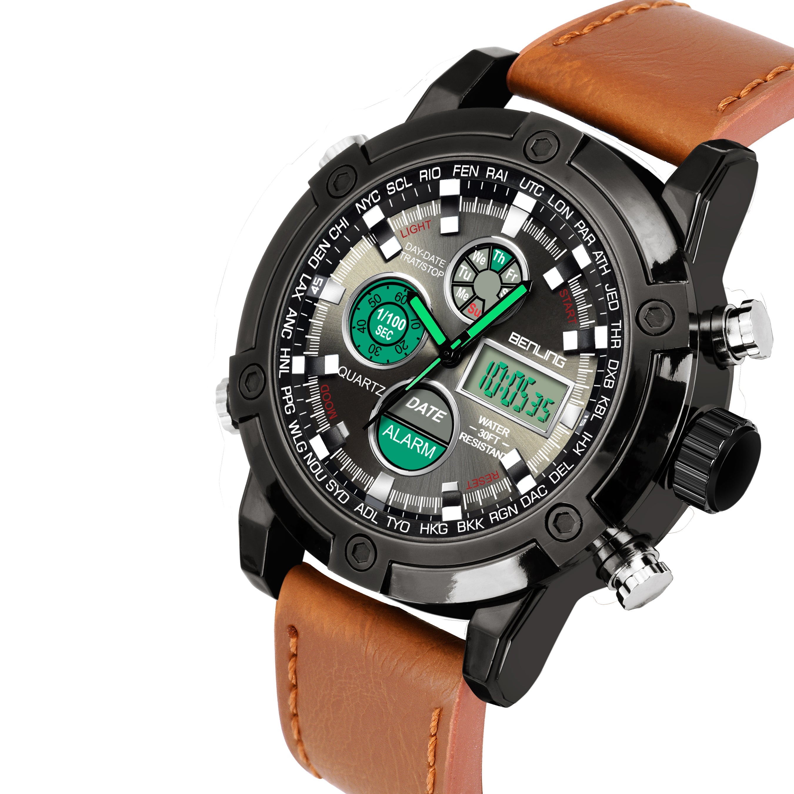 Benling Iconic Ana-Digital Watch for Men – Now with Stainless Steel Chain and Leatherette Strap | EL Backlight | Dual Time