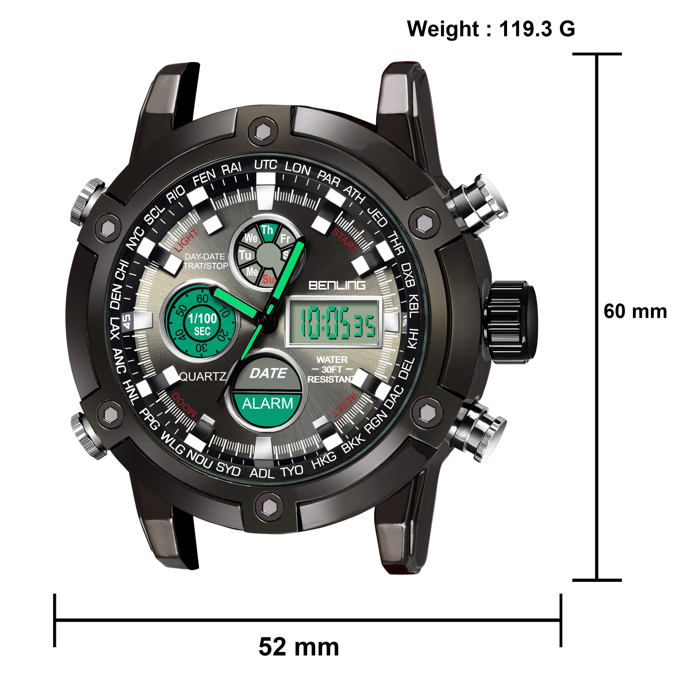 Benling Iconic Ana-Digital Watch for Men – Now with Stainless Steel Chain and Leatherette Strap | EL Backlight | Dual Time