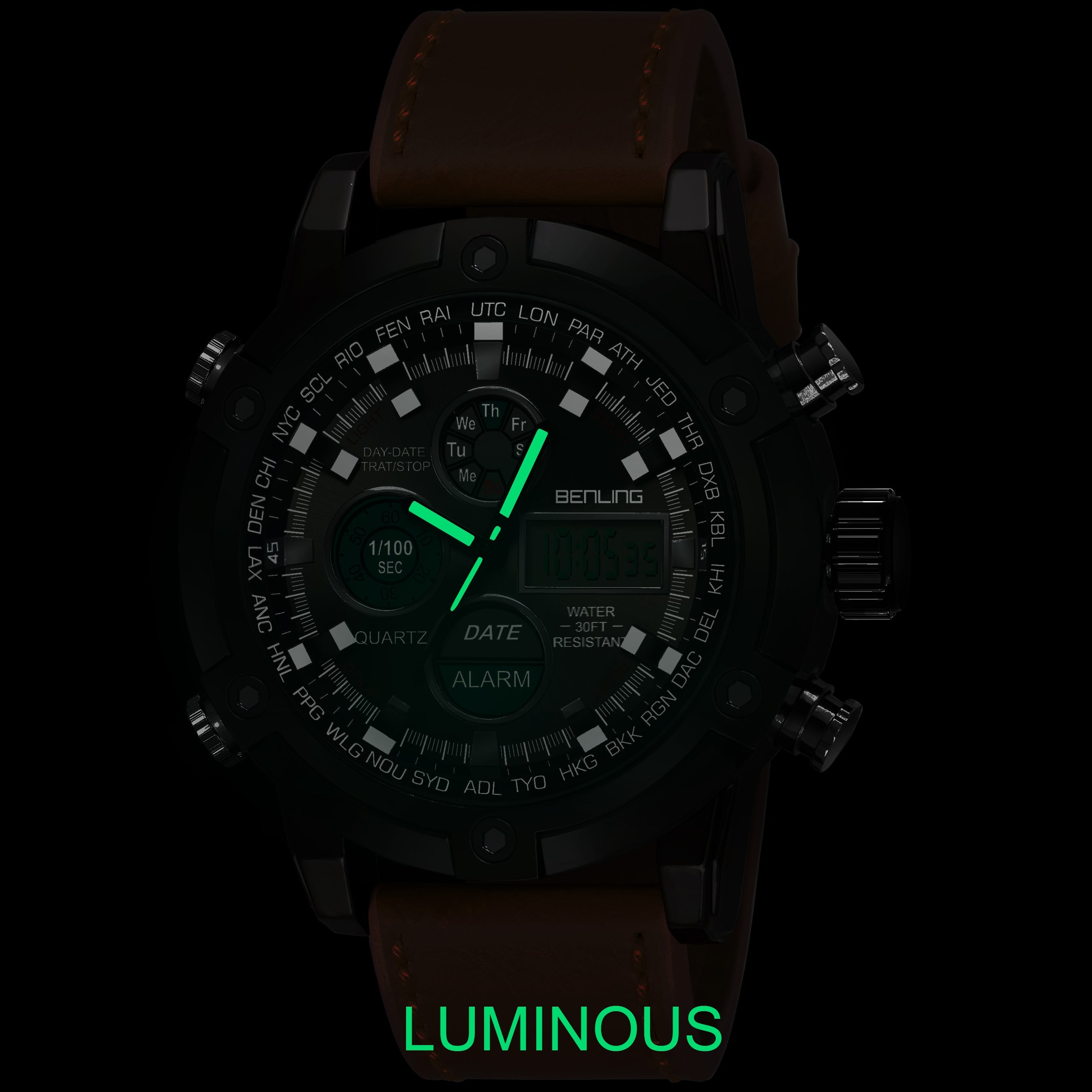 Benling Iconic Ana-Digital Watch for Men – Now with Stainless Steel Chain and Leatherette Strap | EL Backlight | Dual Time