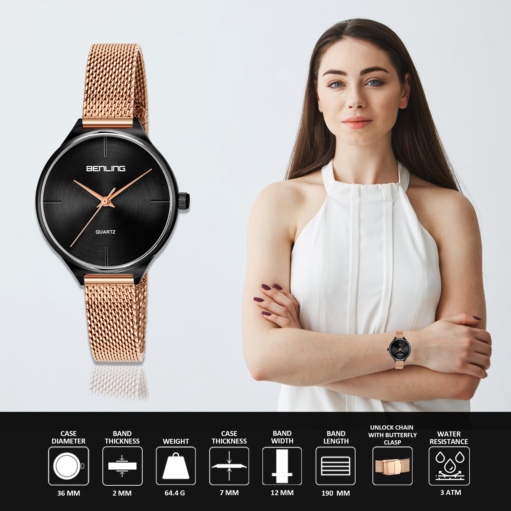 Benling BL-1017 Milanese Series Watch for Women