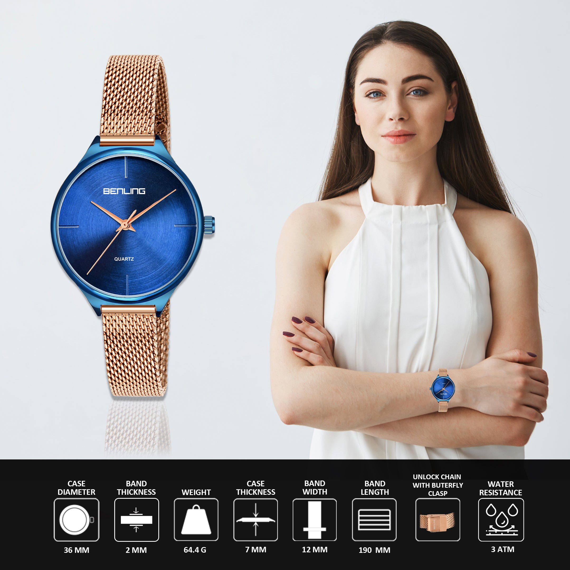 Benling BL-1017 Milanese Series Watch for Women