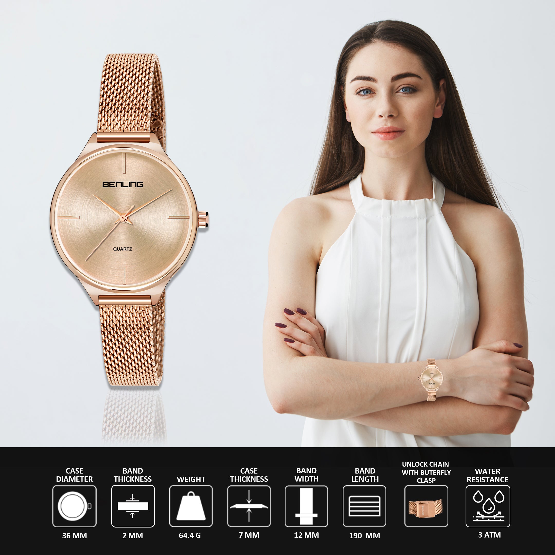 Benling BL-1017 Milanese Series Watch for Women