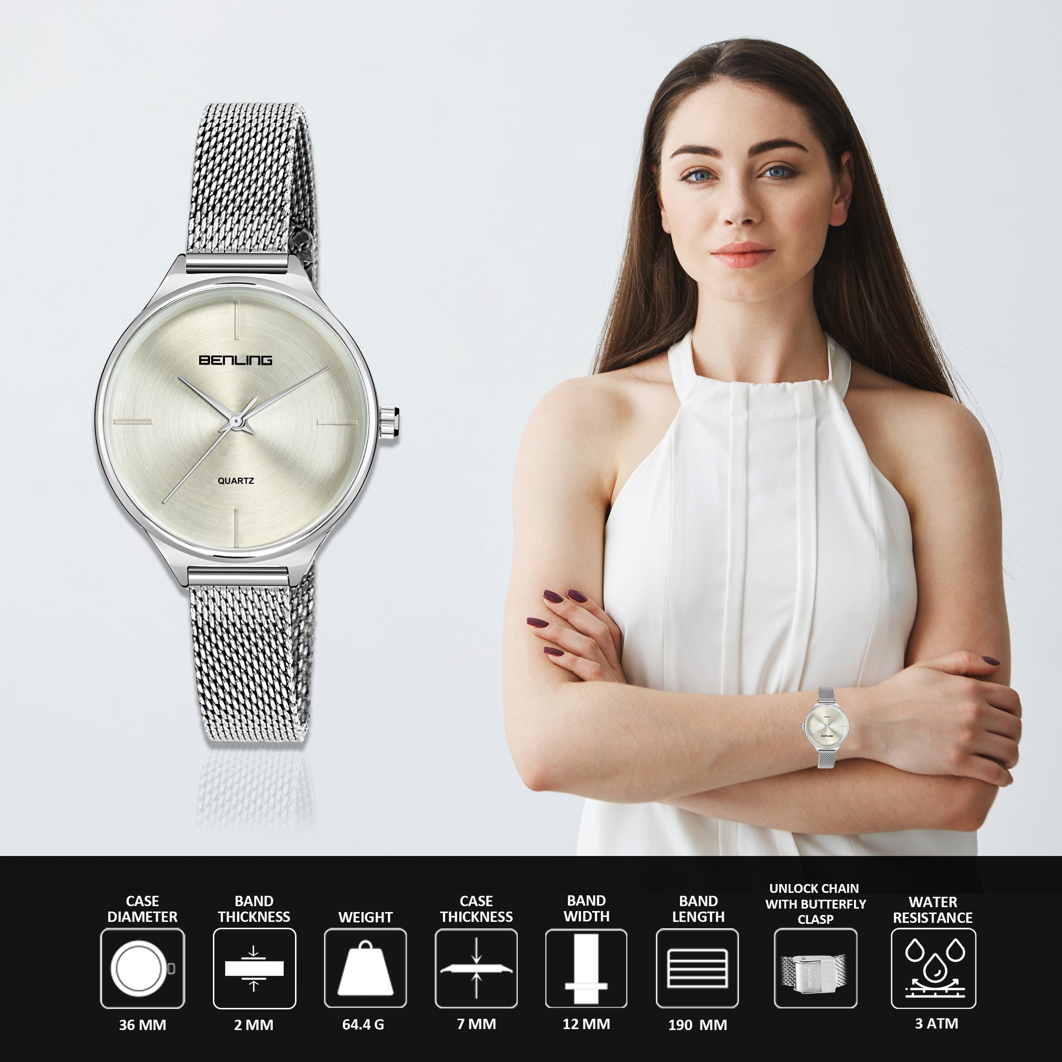 Benling BL-1017 Milanese Series Watch for Women