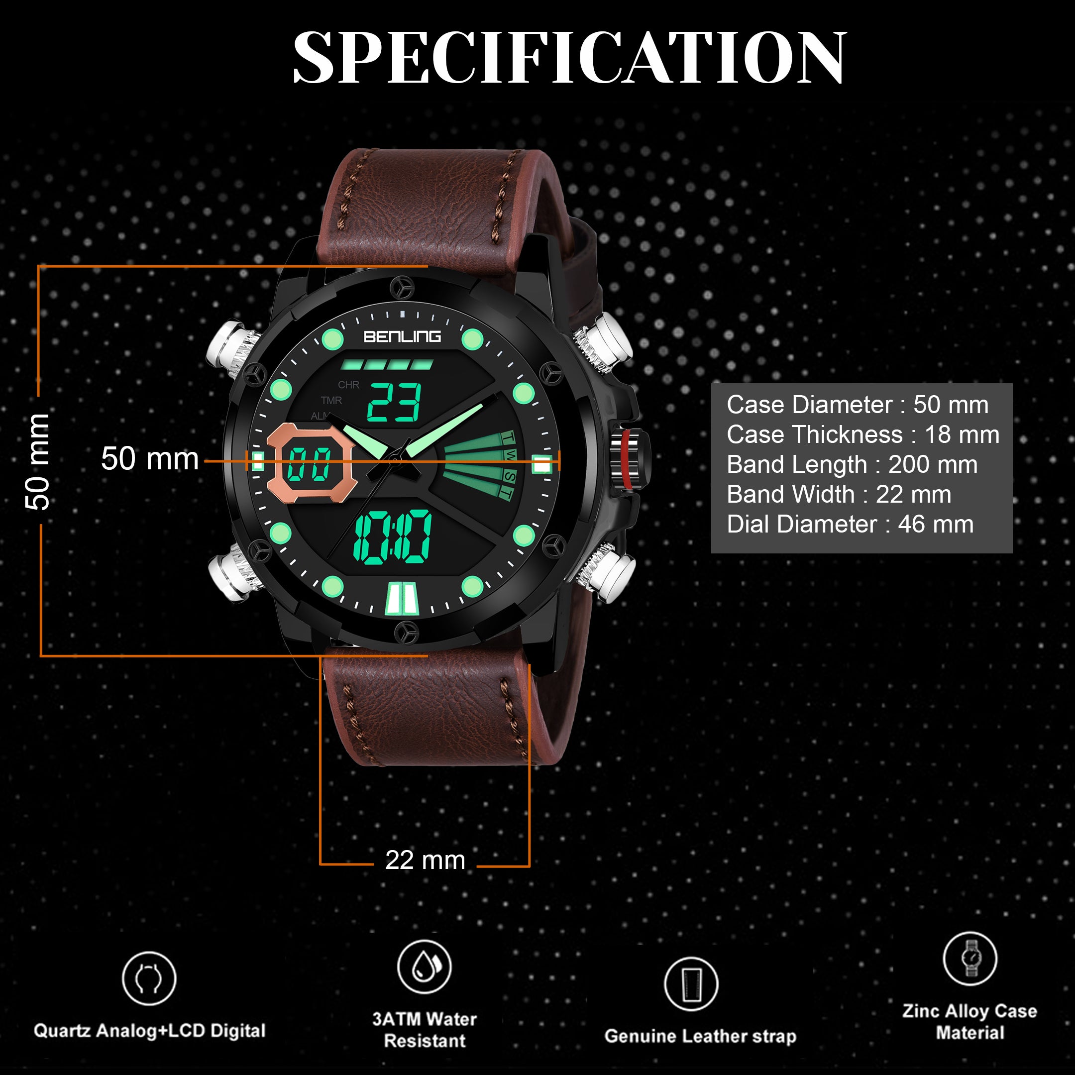 Benling Speedster Ana Digital Watch