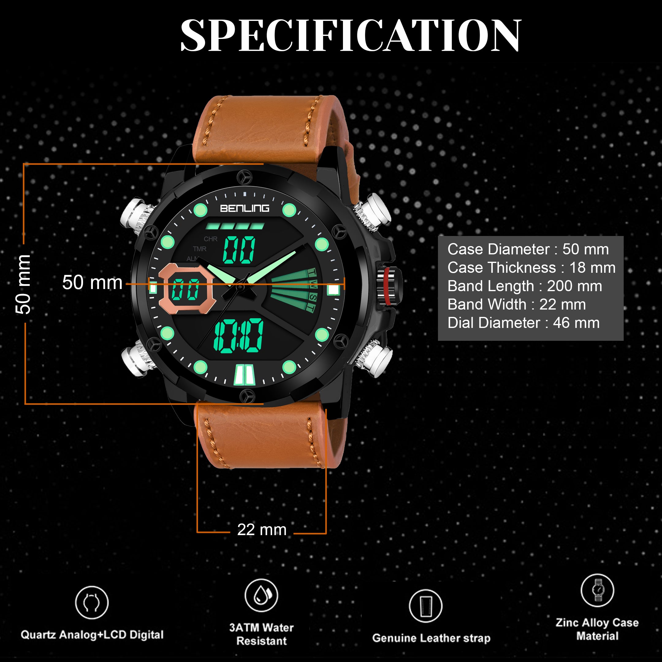 Benling Speedster Ana Digital Watch
