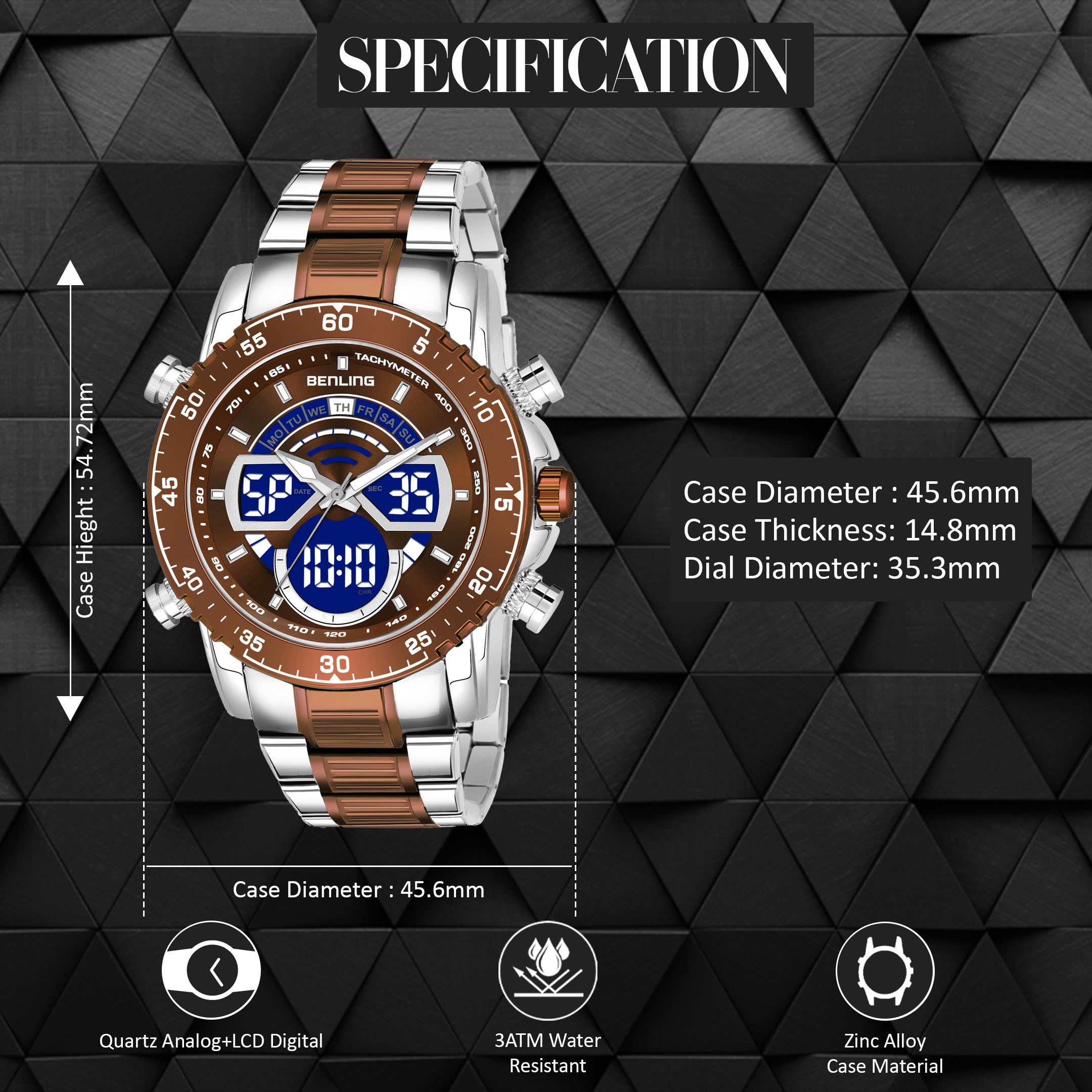 Benling Stylish Analog Digital Watch with EL Backlight – BENLING BL-1034