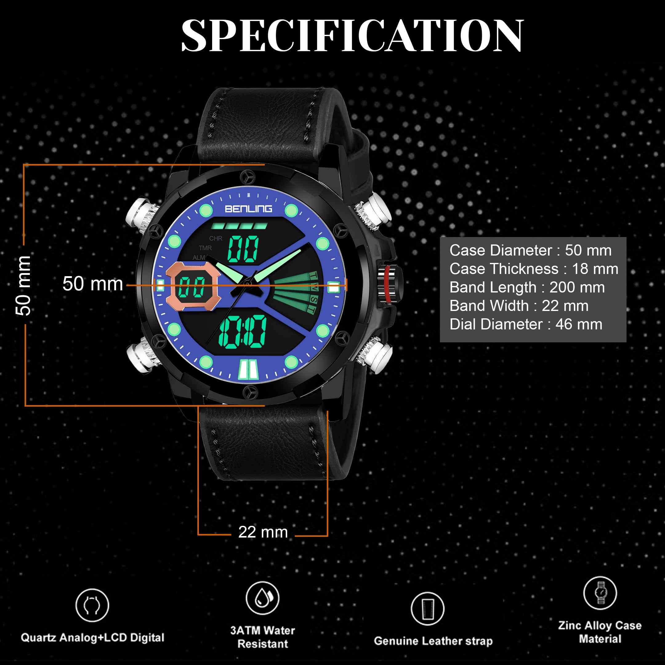 Benling Speedster Ana Digital Watch