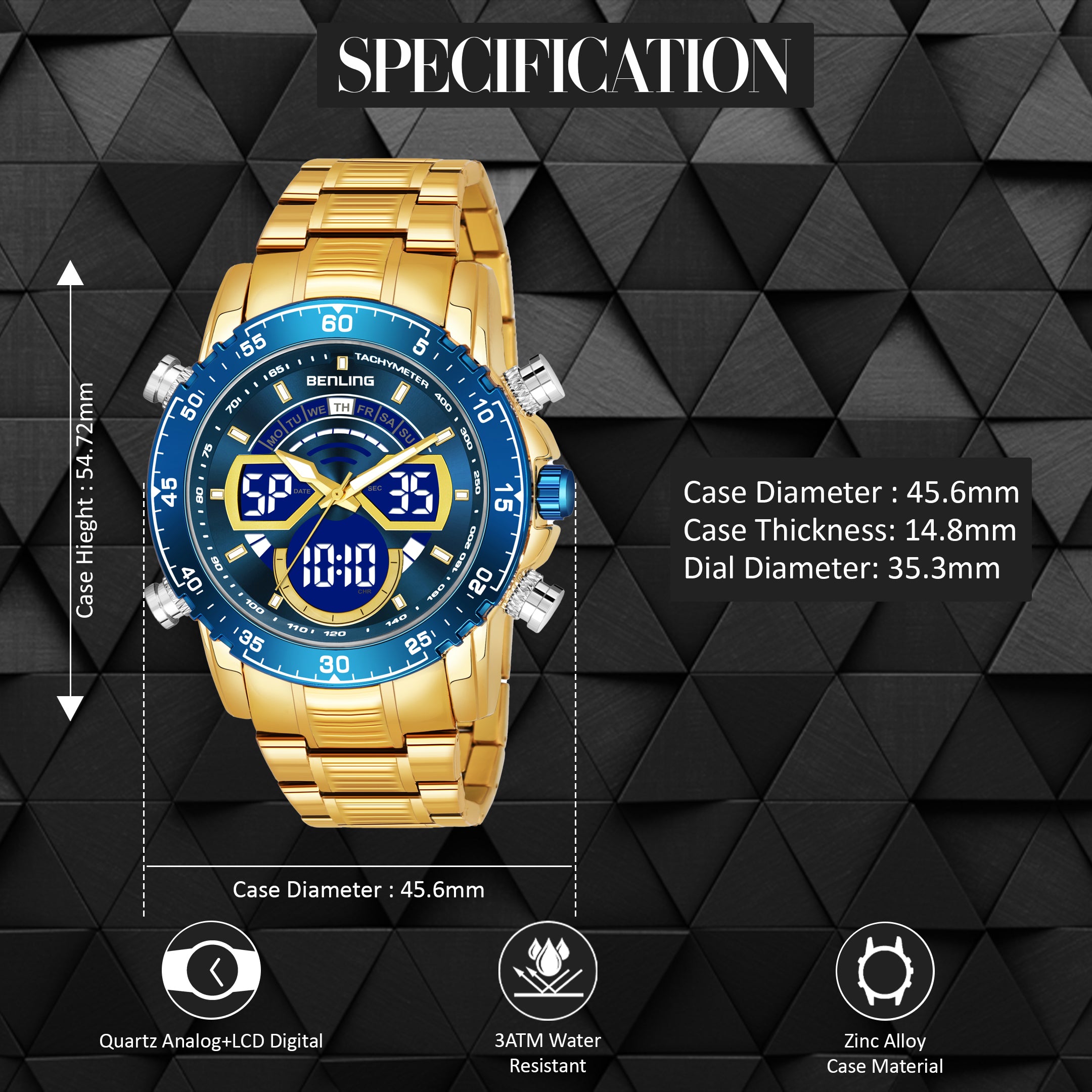 Benling Stylish Analog Digital Watch with EL Backlight – BENLING BL-1034