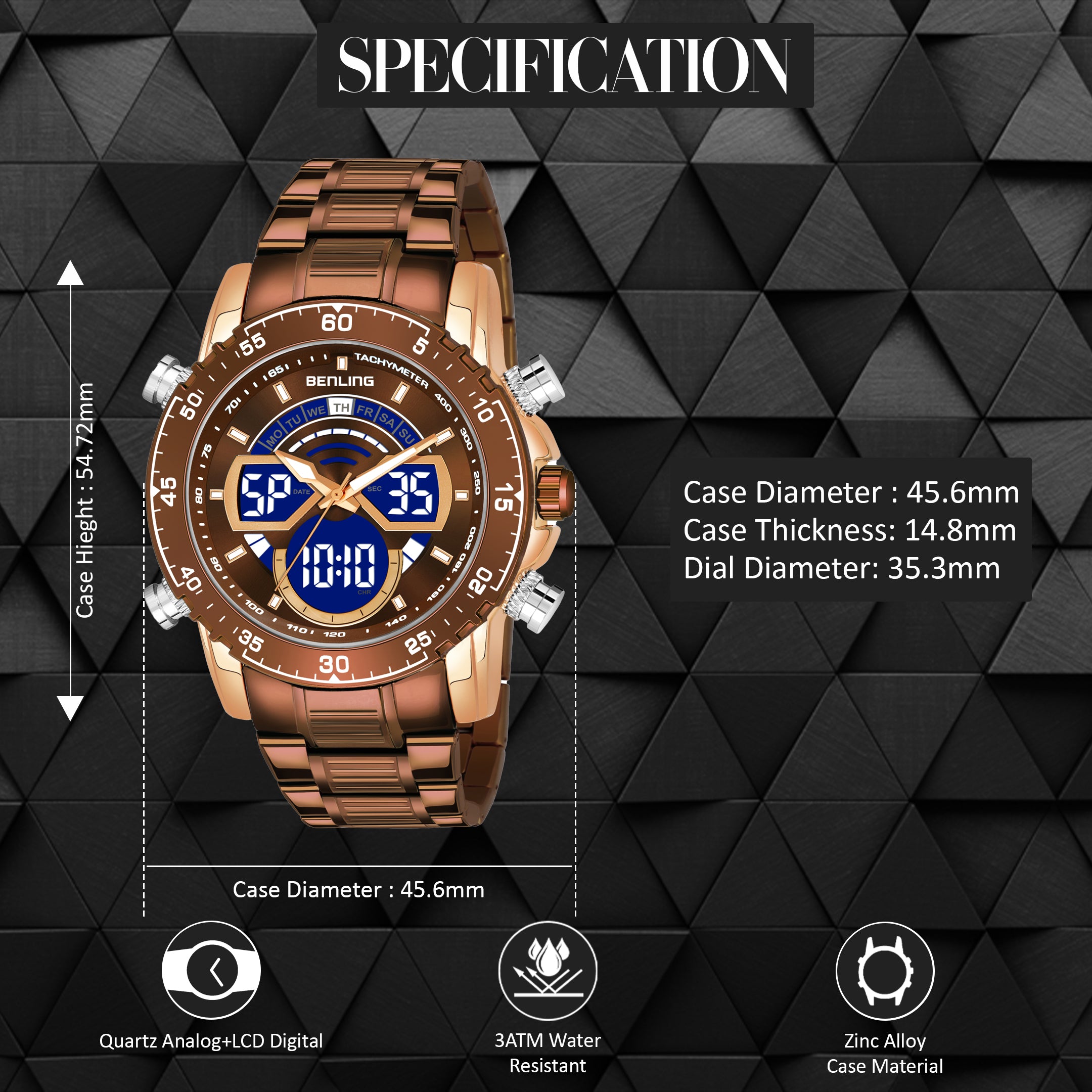 Benling Stylish Analog Digital Watch with EL Backlight – BENLING BL-1034