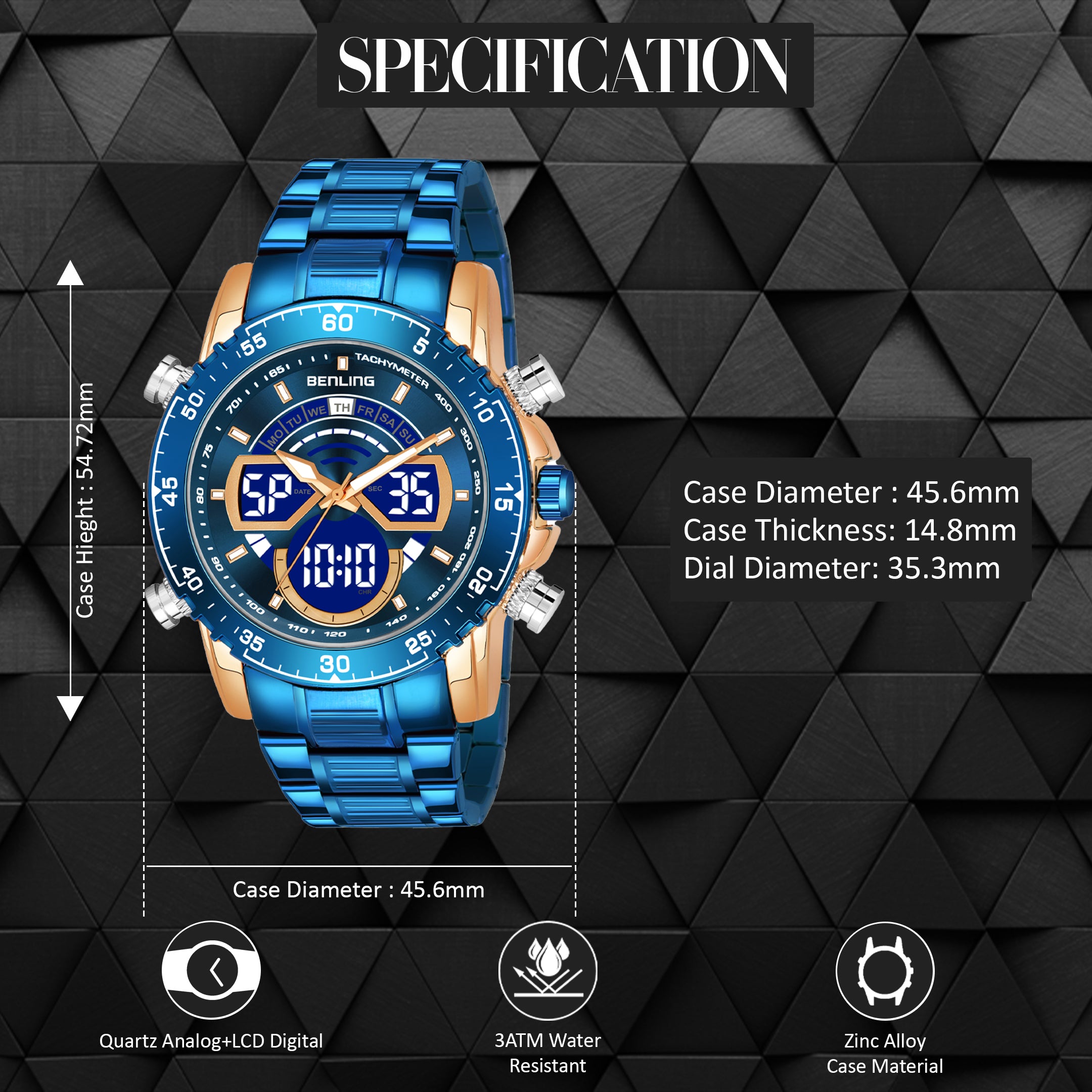 Benling Stylish Analog Digital Watch with EL Backlight – BENLING BL-1034