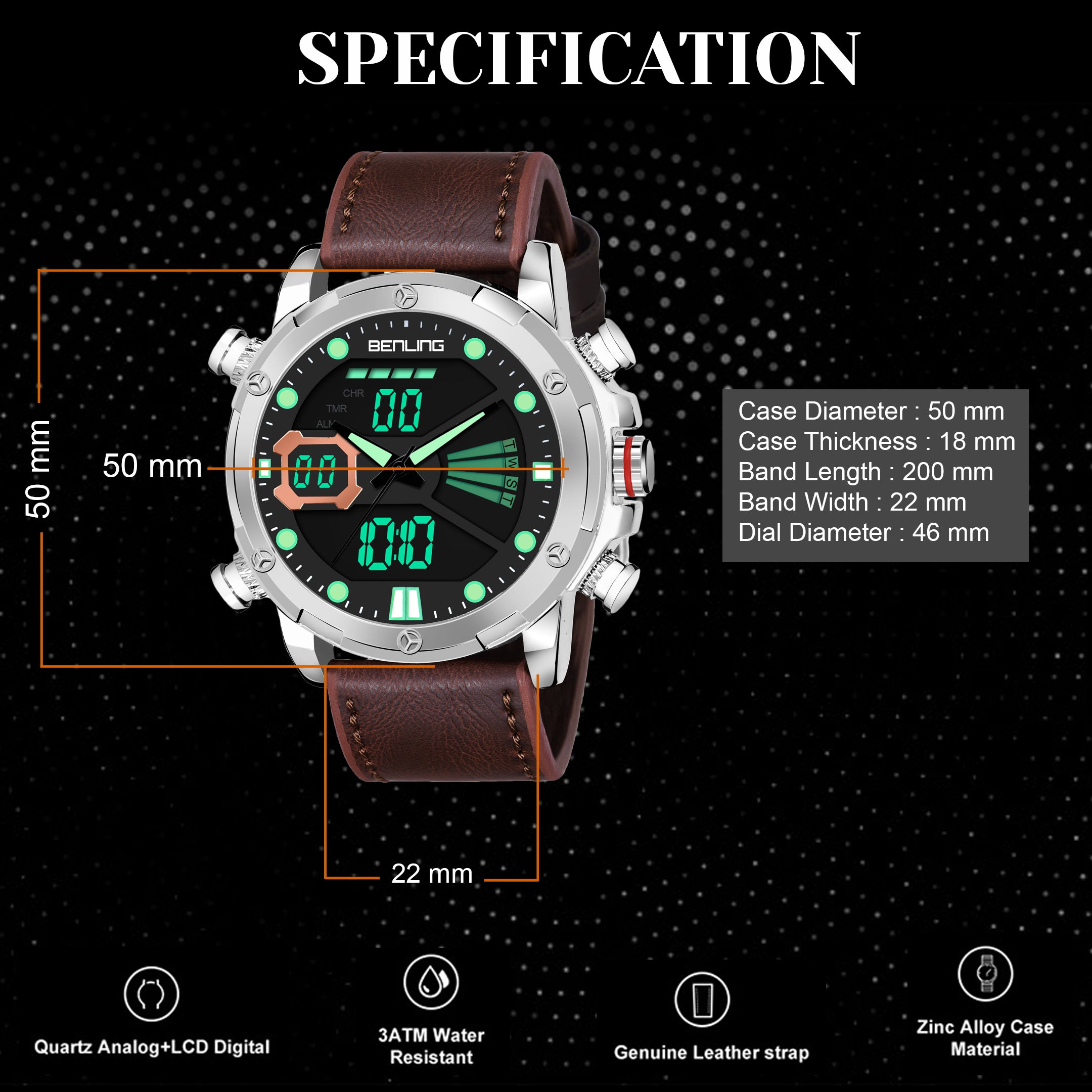 Benling Speedster Ana Digital Watch