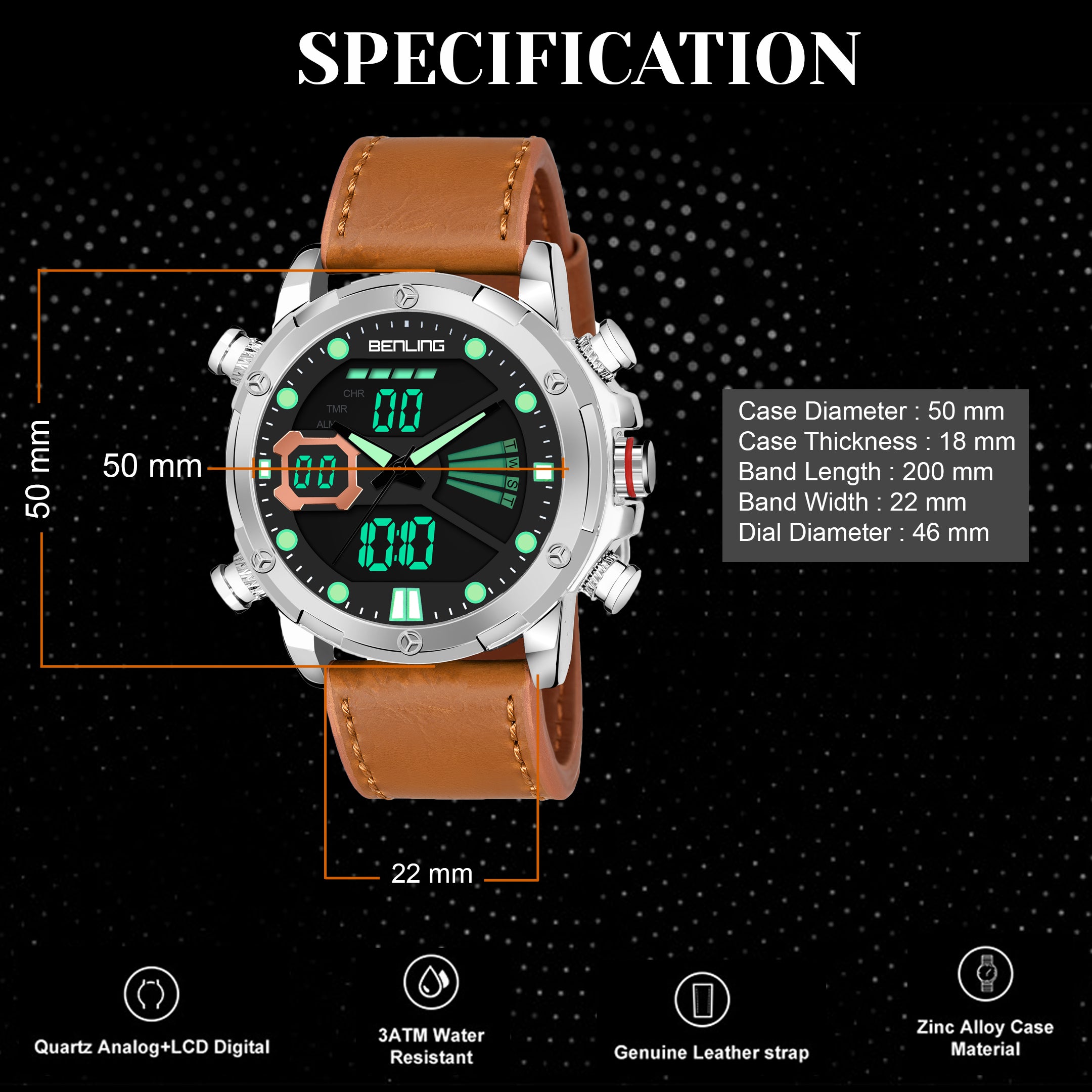 Benling Speedster Ana Digital Watch