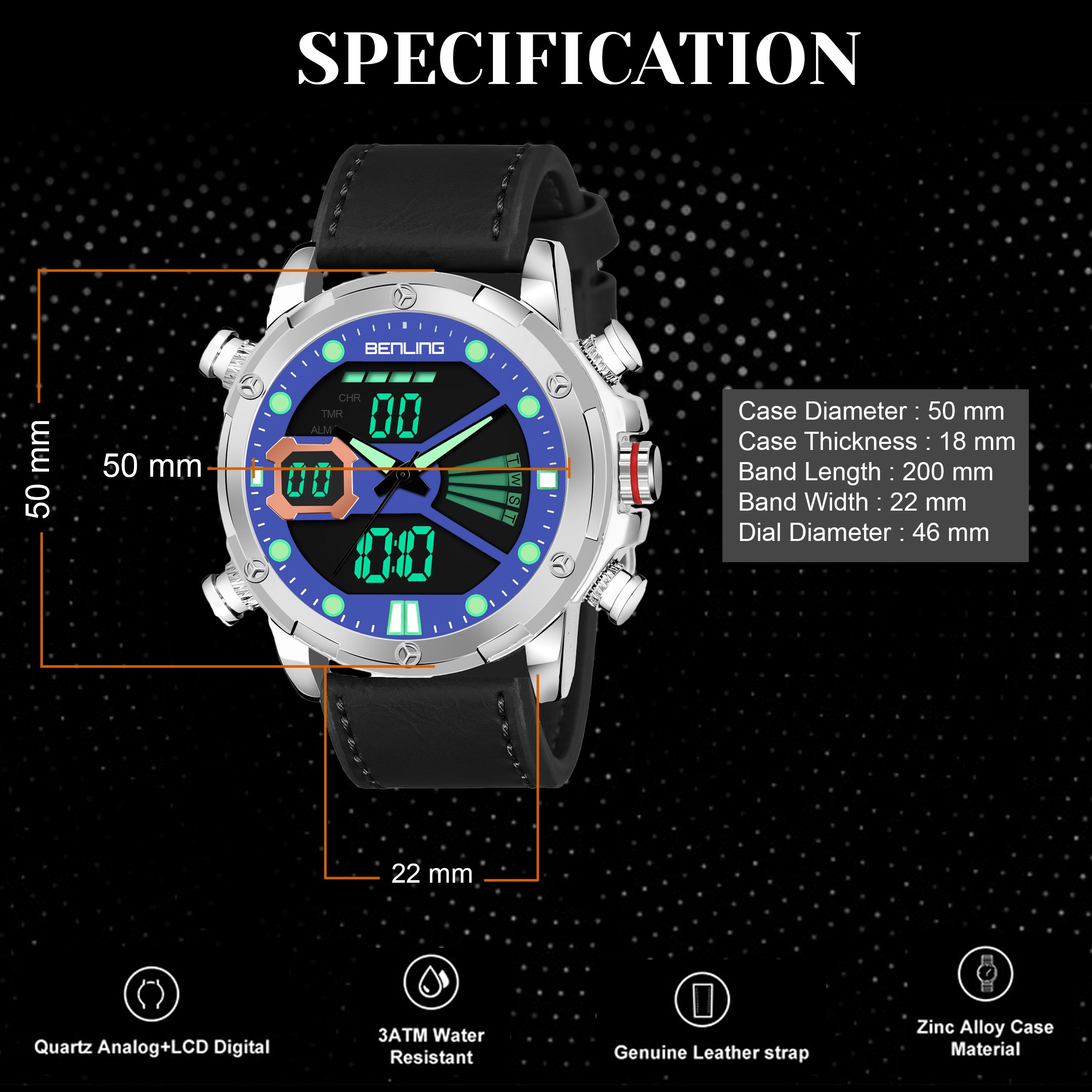 Benling Speedster Ana Digital Watch