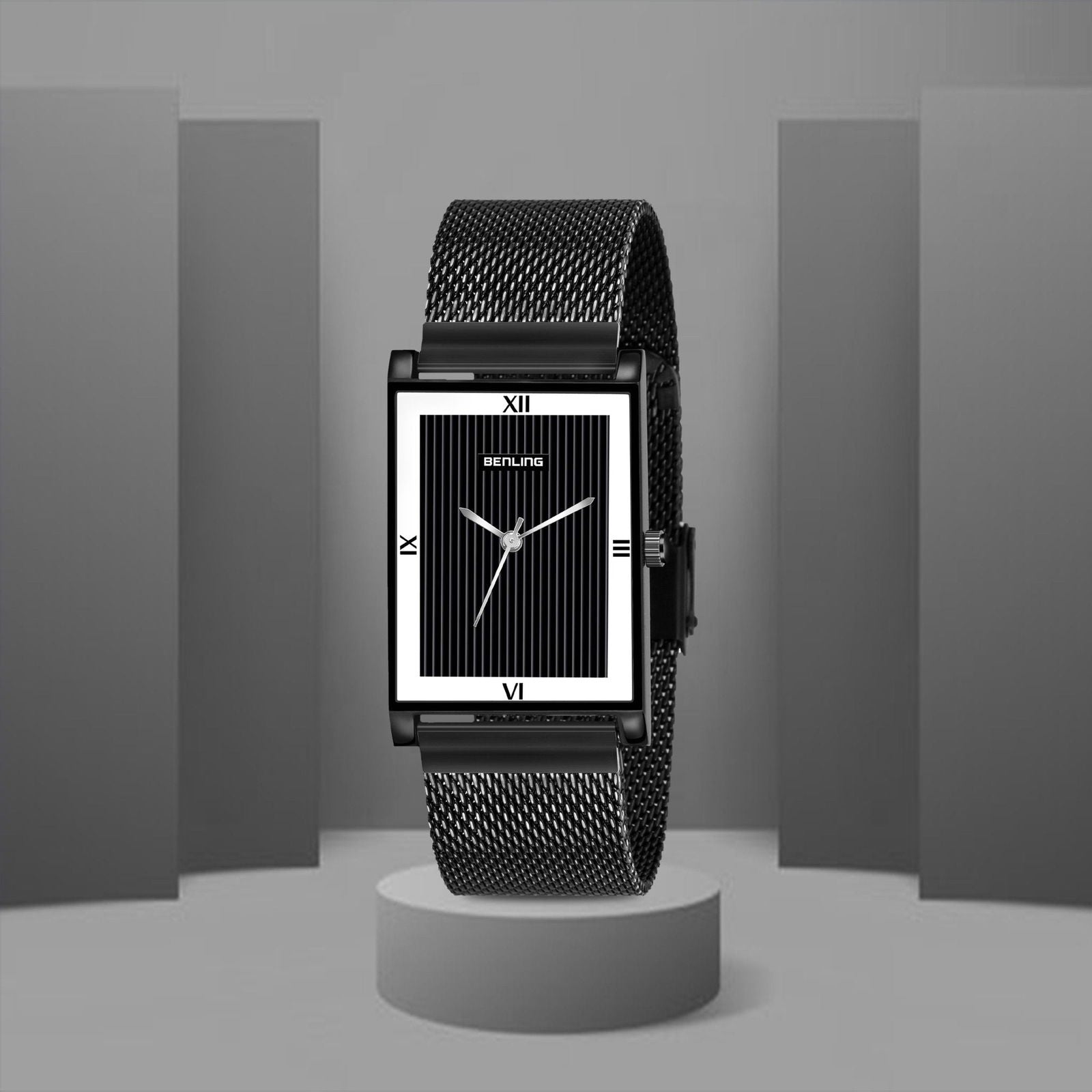 BL-1039-WYT-BLK Basics Analog Watch Ion Plated Stainless Steel Chain - Benling