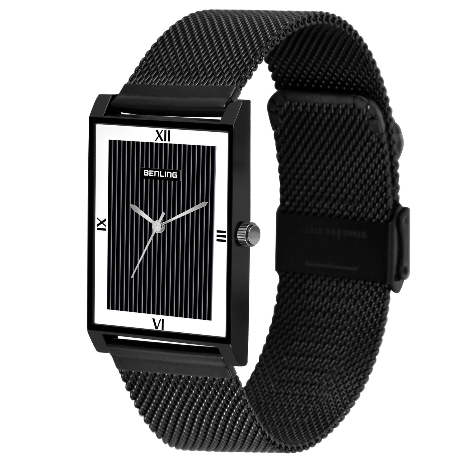 BL-1039-WYT-BLK Basics Analog Watch Ion Plated Stainless Steel Chain