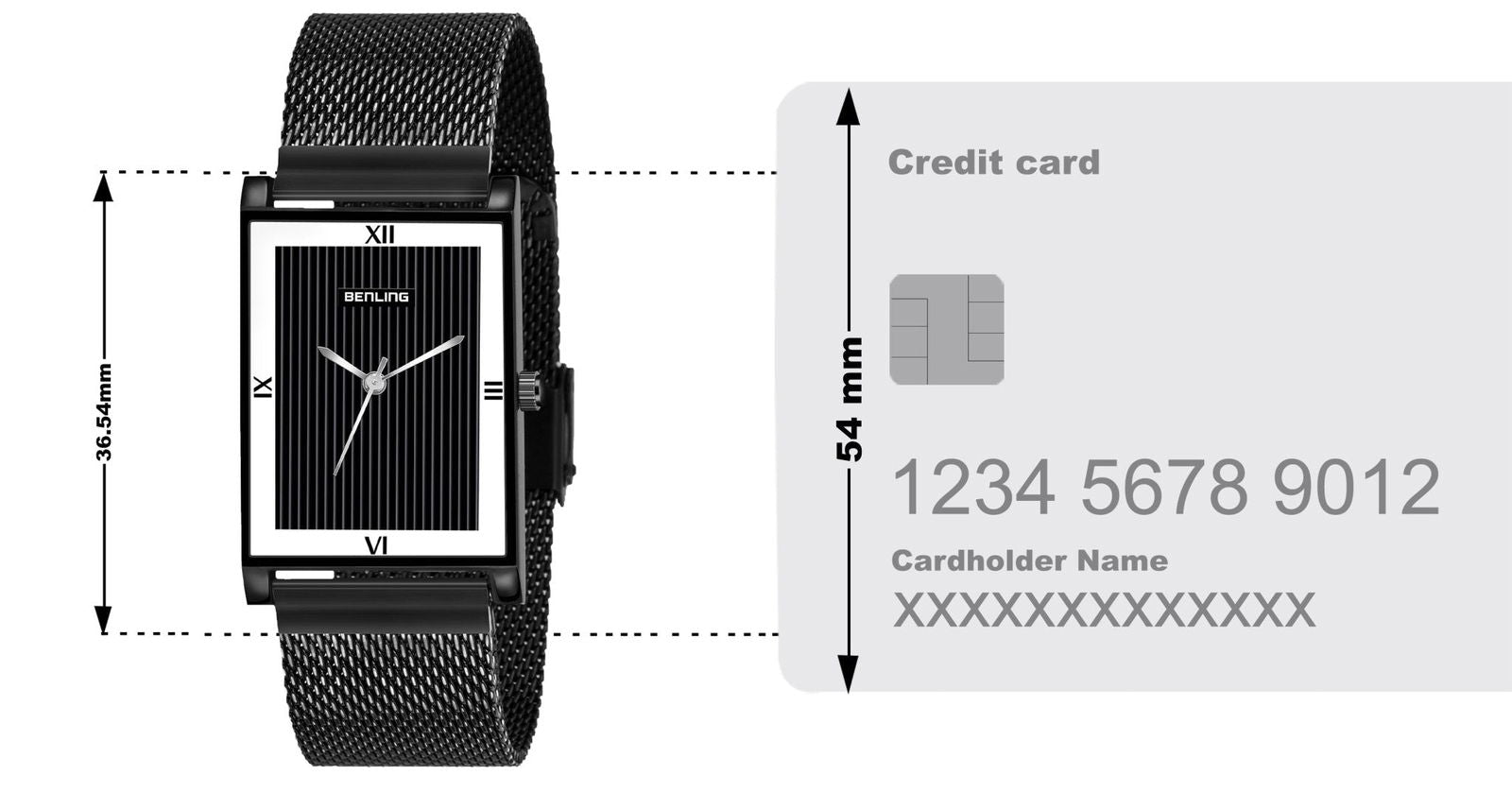 BL-1039-WYT-BLK Basics Analog Watch Ion Plated Stainless Steel Chain - Benling