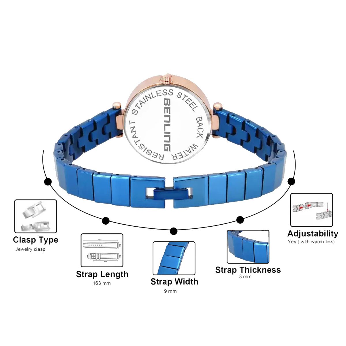 BL-1040-BLK Basic Analog Watch for Women with Stainless Steel