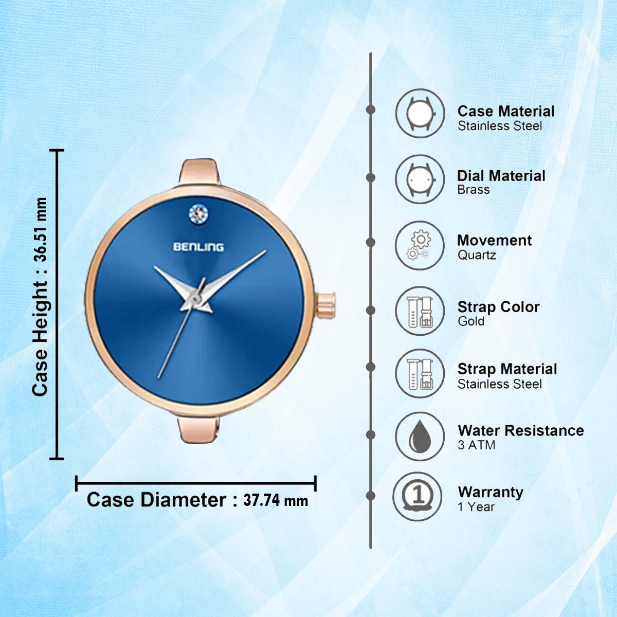 BL-1040-BLK Basic Analog Watch for Women with Stainless Steel