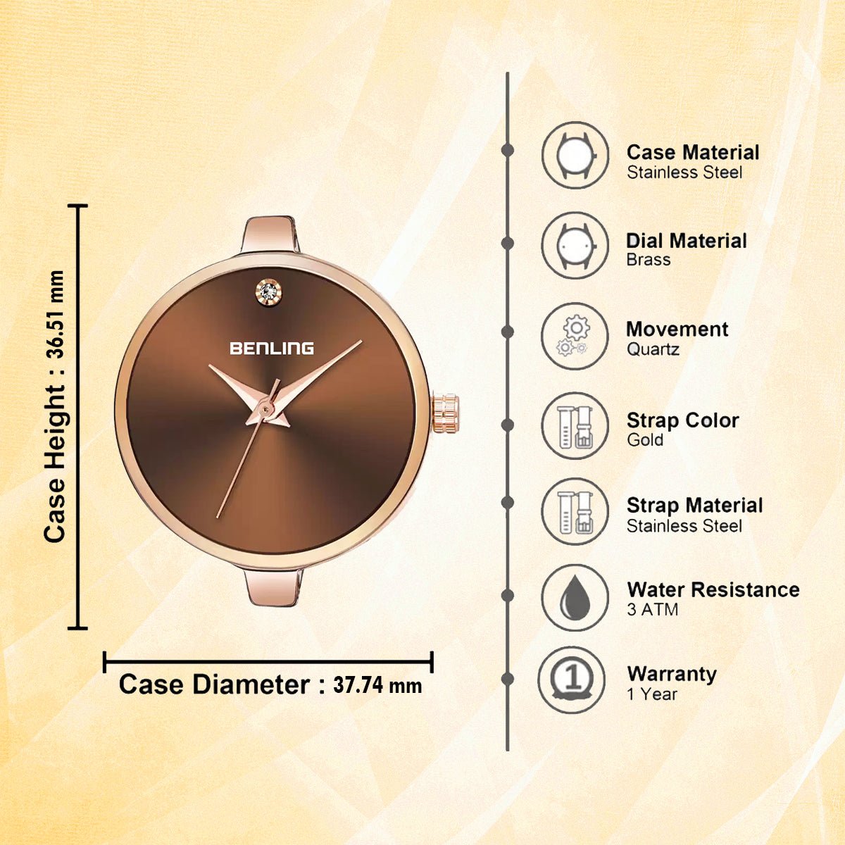 BL-1040-BLK Basic Analog Watch for Women with Stainless Steel