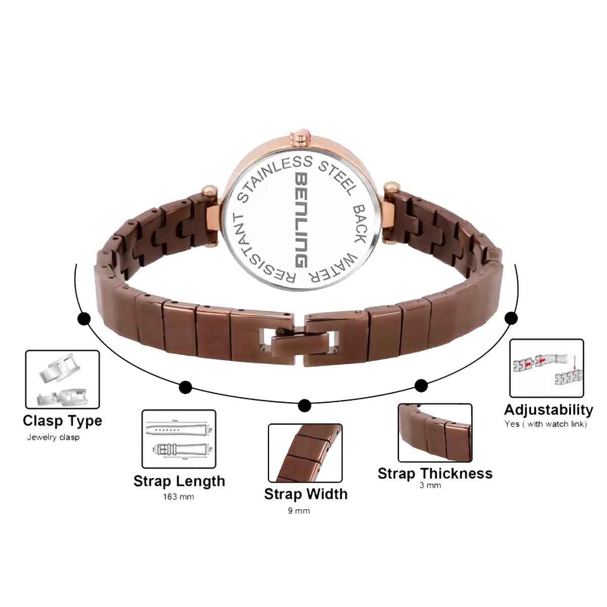 BL-1040-BLK Basic Analog Watch for Women with Stainless Steel